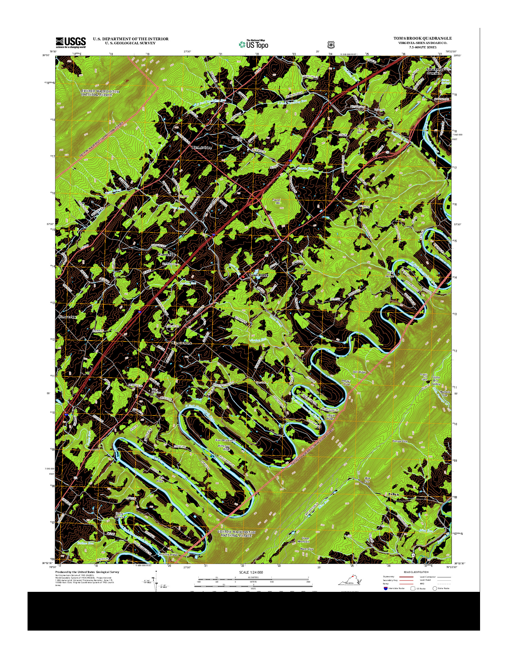 USGS US TOPO 7.5-MINUTE MAP FOR TOMS BROOK, VA 2013