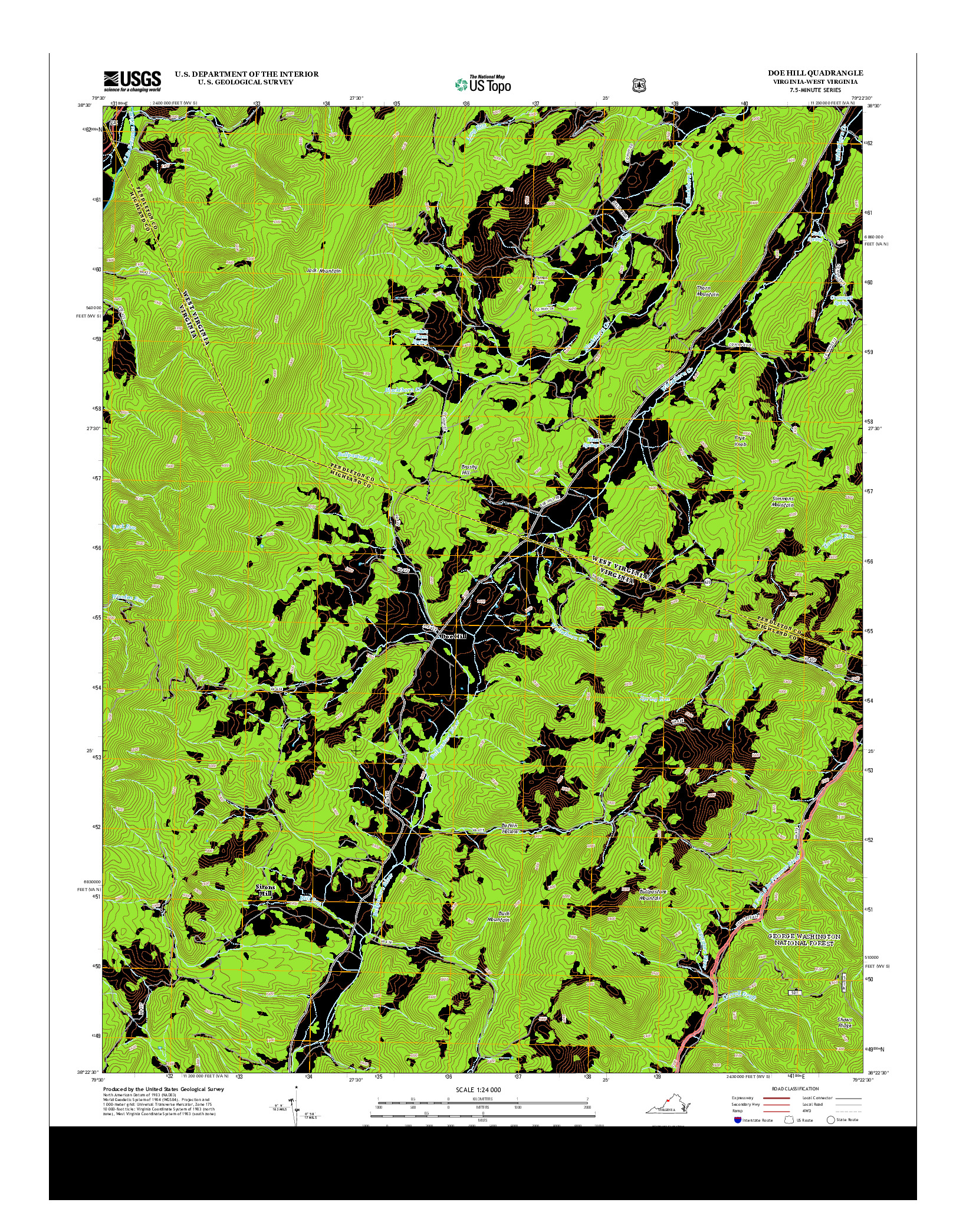 USGS US TOPO 7.5-MINUTE MAP FOR DOE HILL, VA-WV 2013