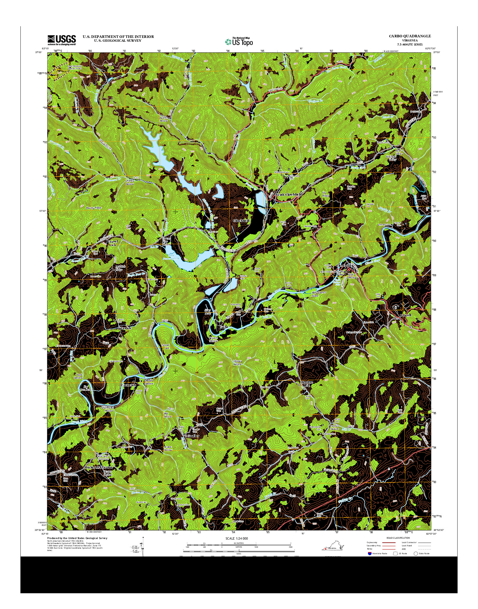 USGS US TOPO 7.5-MINUTE MAP FOR CARBO, VA 2013
