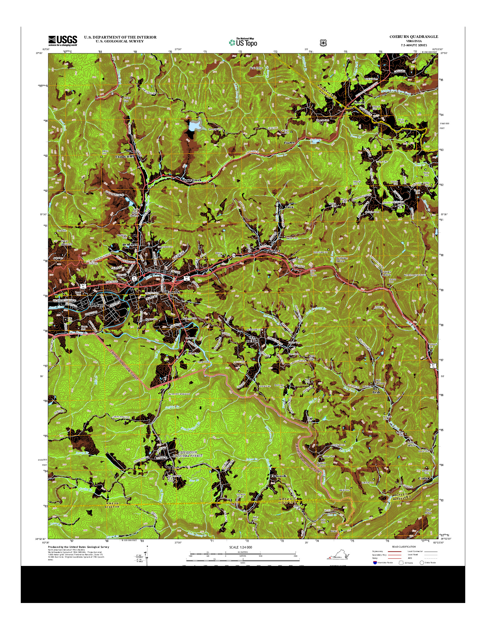 USGS US TOPO 7.5-MINUTE MAP FOR COEBURN, VA 2013