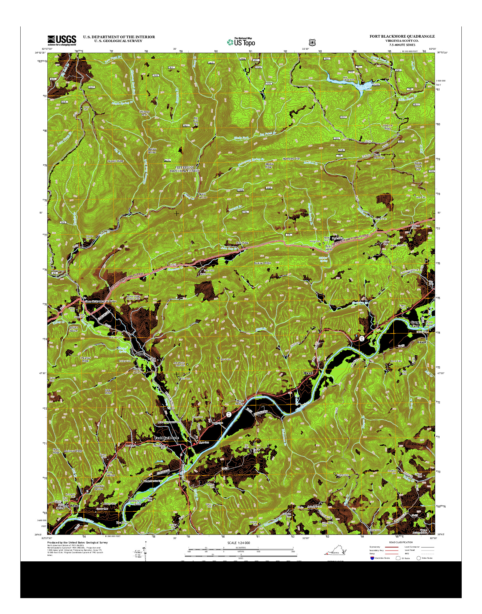 USGS US TOPO 7.5-MINUTE MAP FOR FORT BLACKMORE, VA 2013