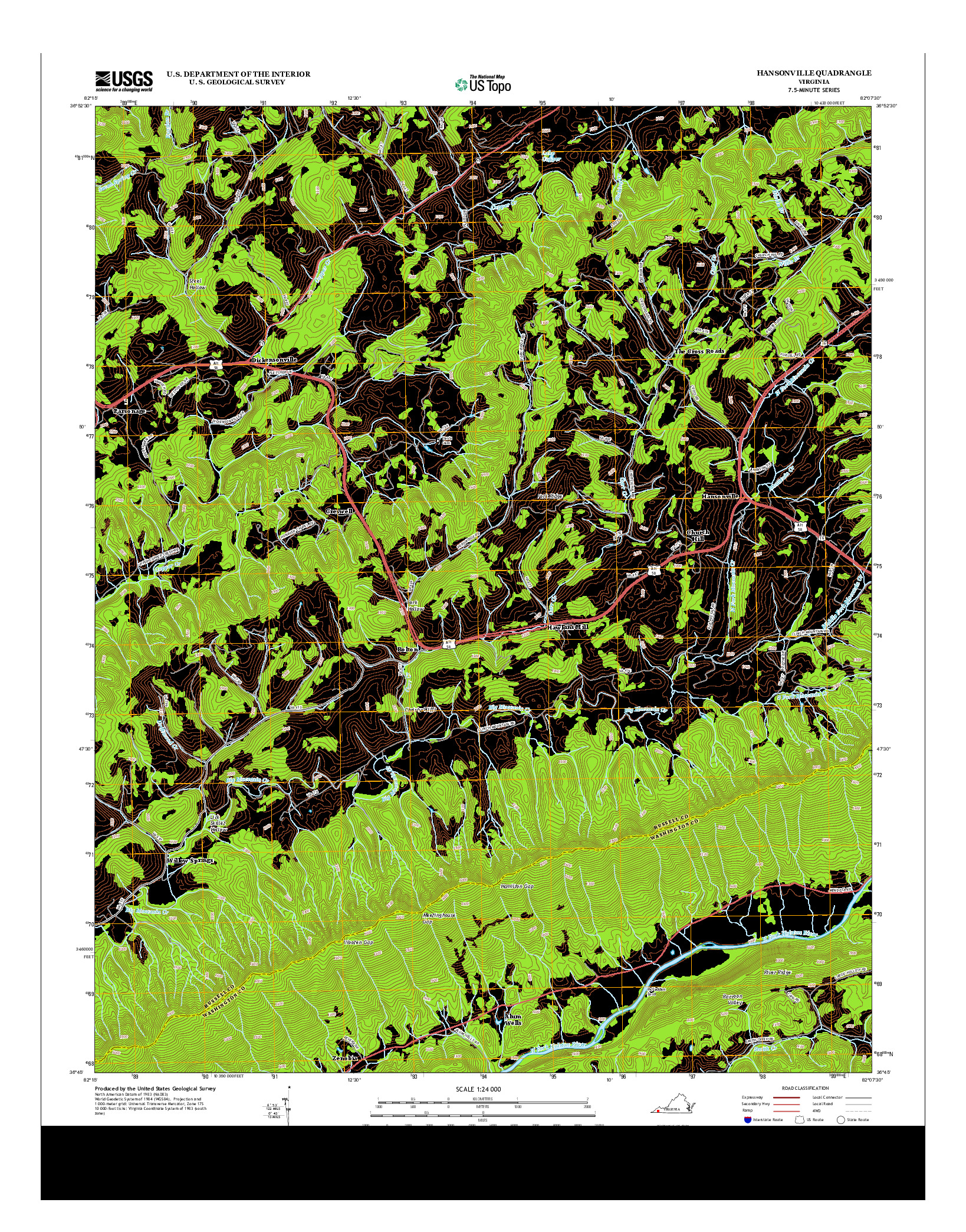 USGS US TOPO 7.5-MINUTE MAP FOR HANSONVILLE, VA 2013