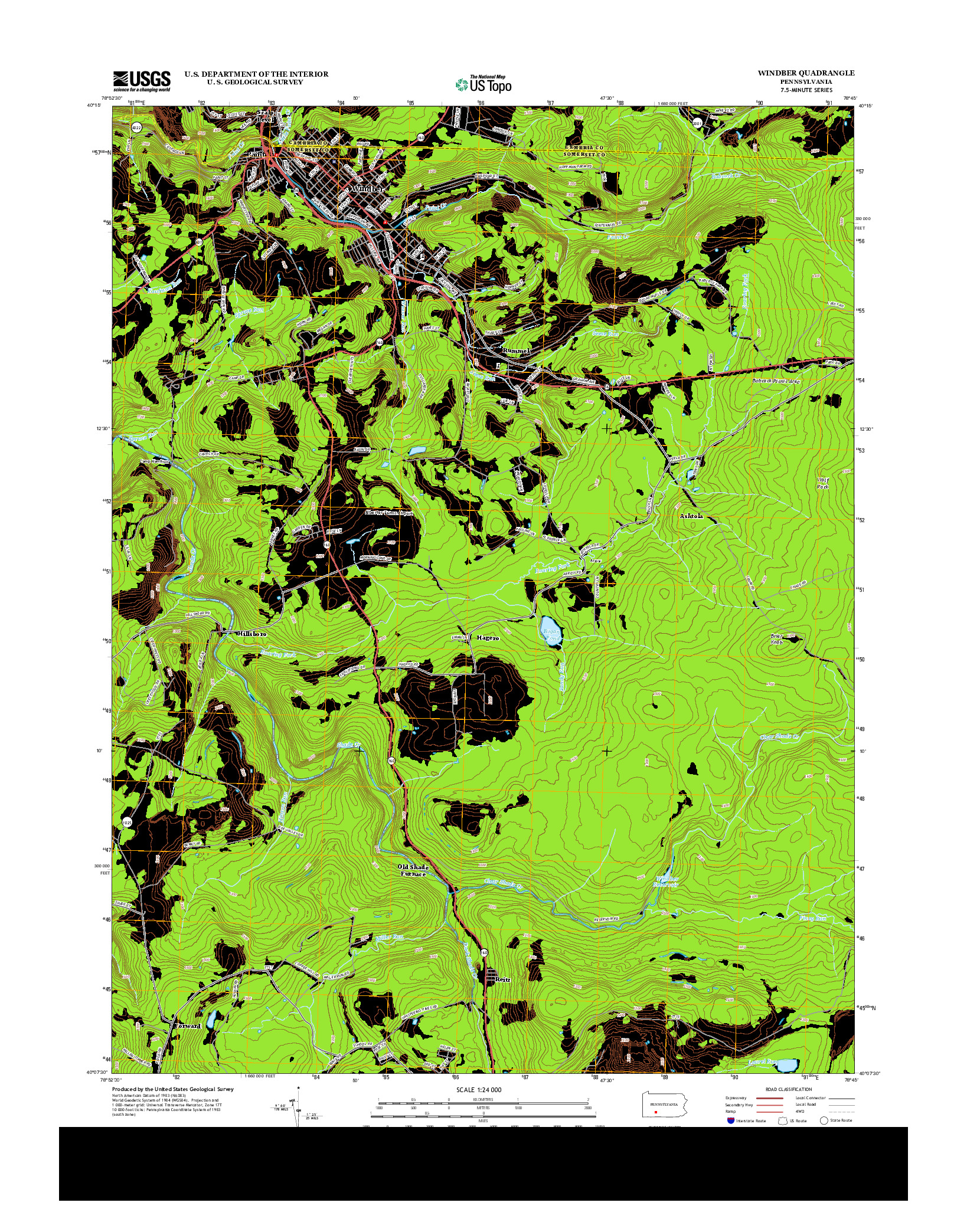 USGS US TOPO 7.5-MINUTE MAP FOR WINDBER, PA 2013