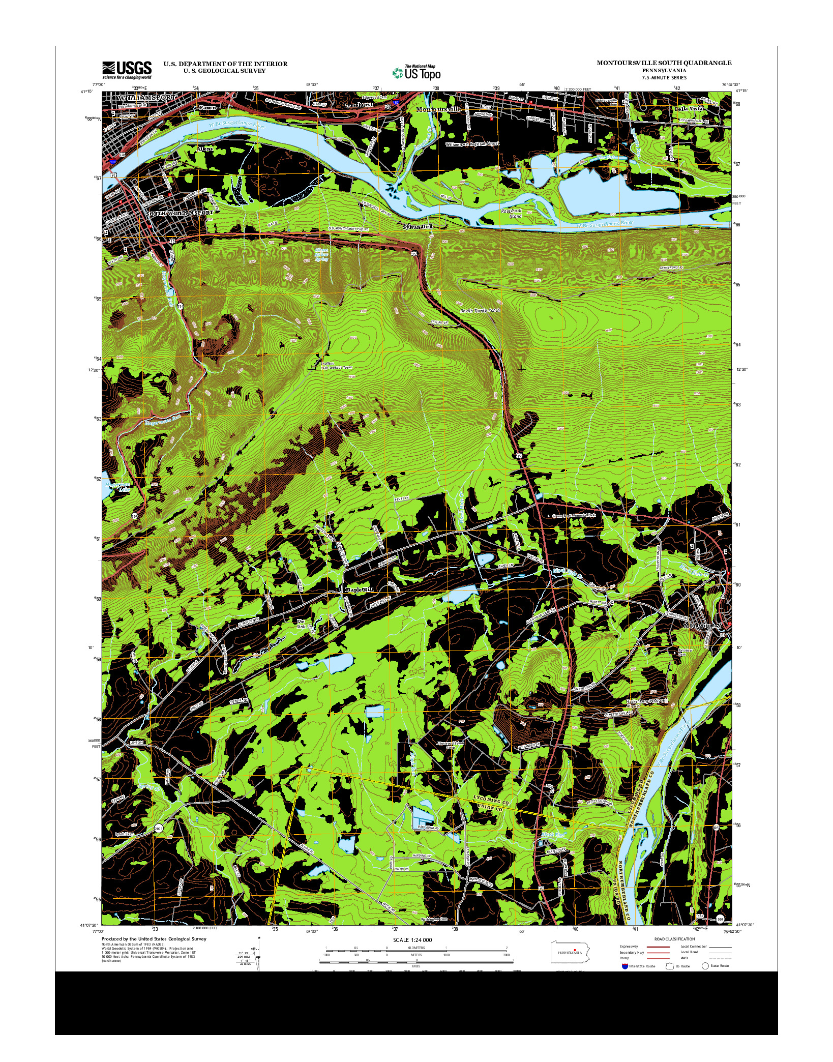 USGS US TOPO 7.5-MINUTE MAP FOR MONTOURSVILLE SOUTH, PA 2013