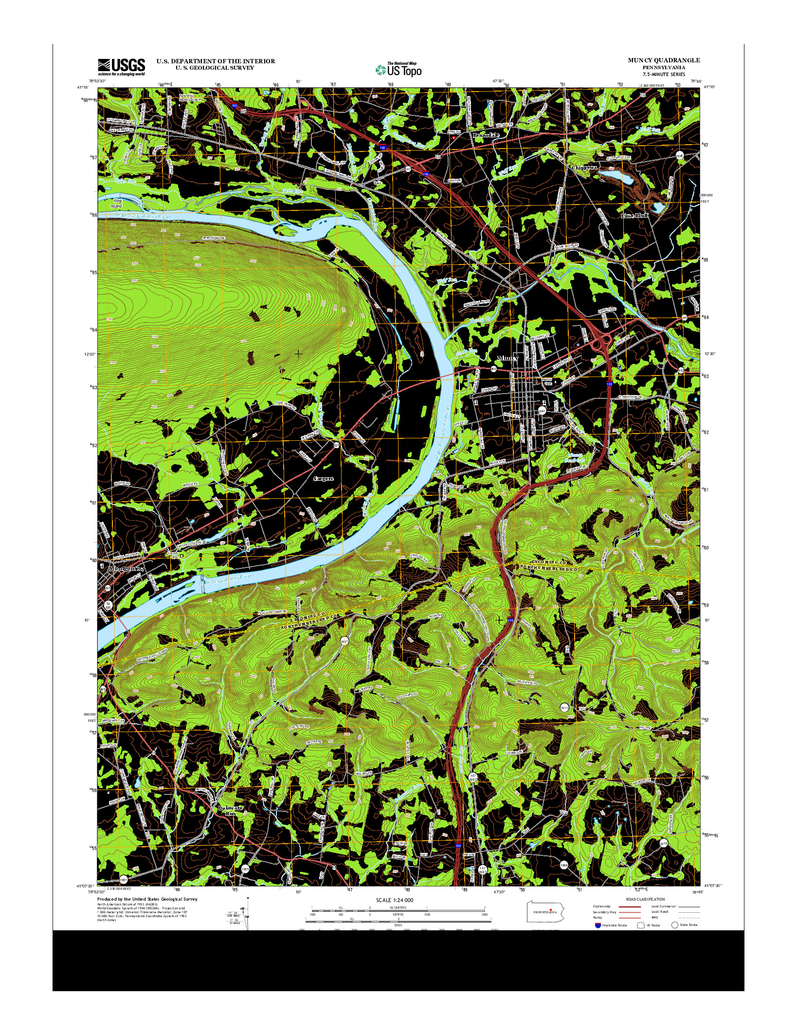 USGS US TOPO 7.5-MINUTE MAP FOR MUNCY, PA 2013