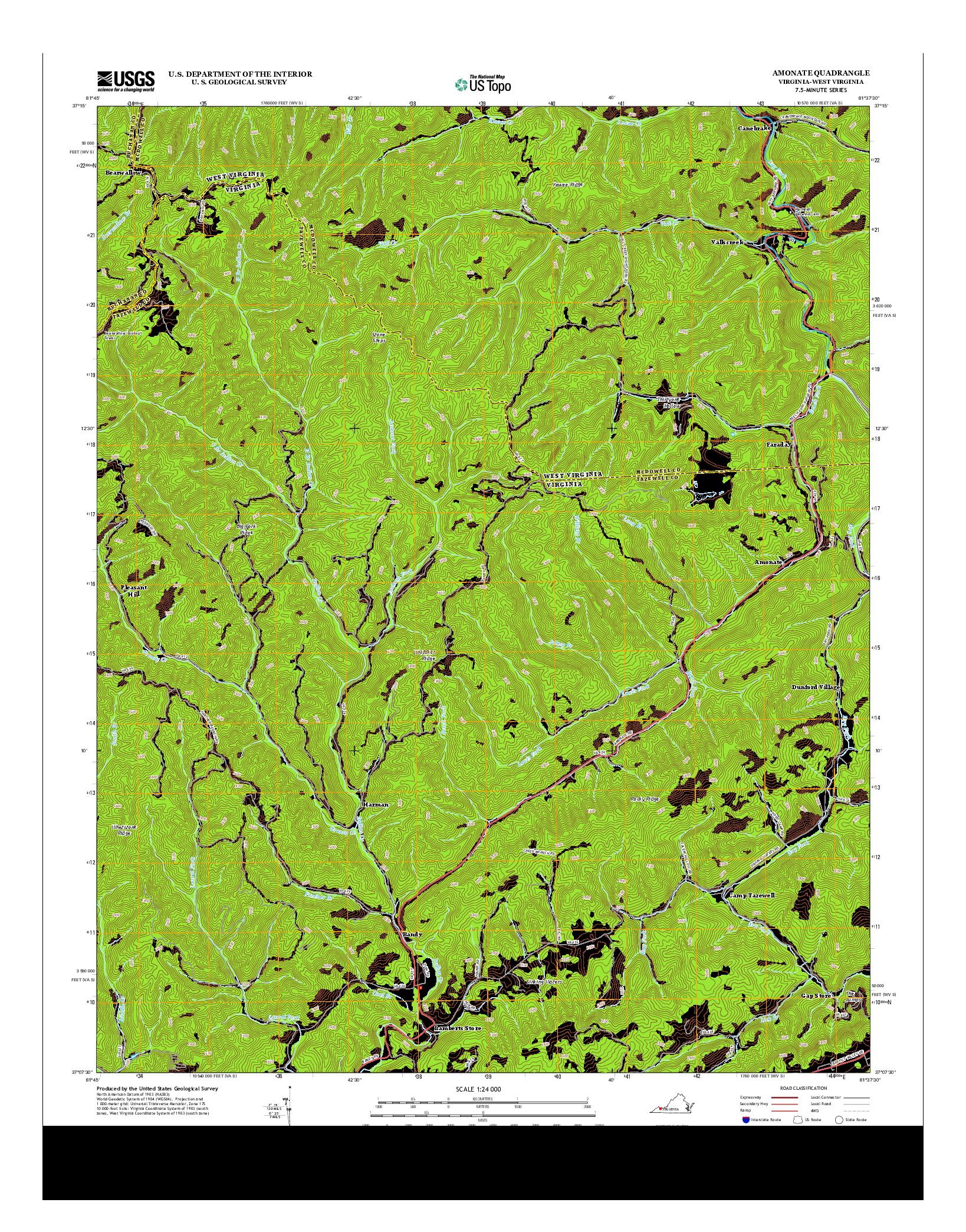 USGS US TOPO 7.5-MINUTE MAP FOR AMONATE, VA-WV 2013