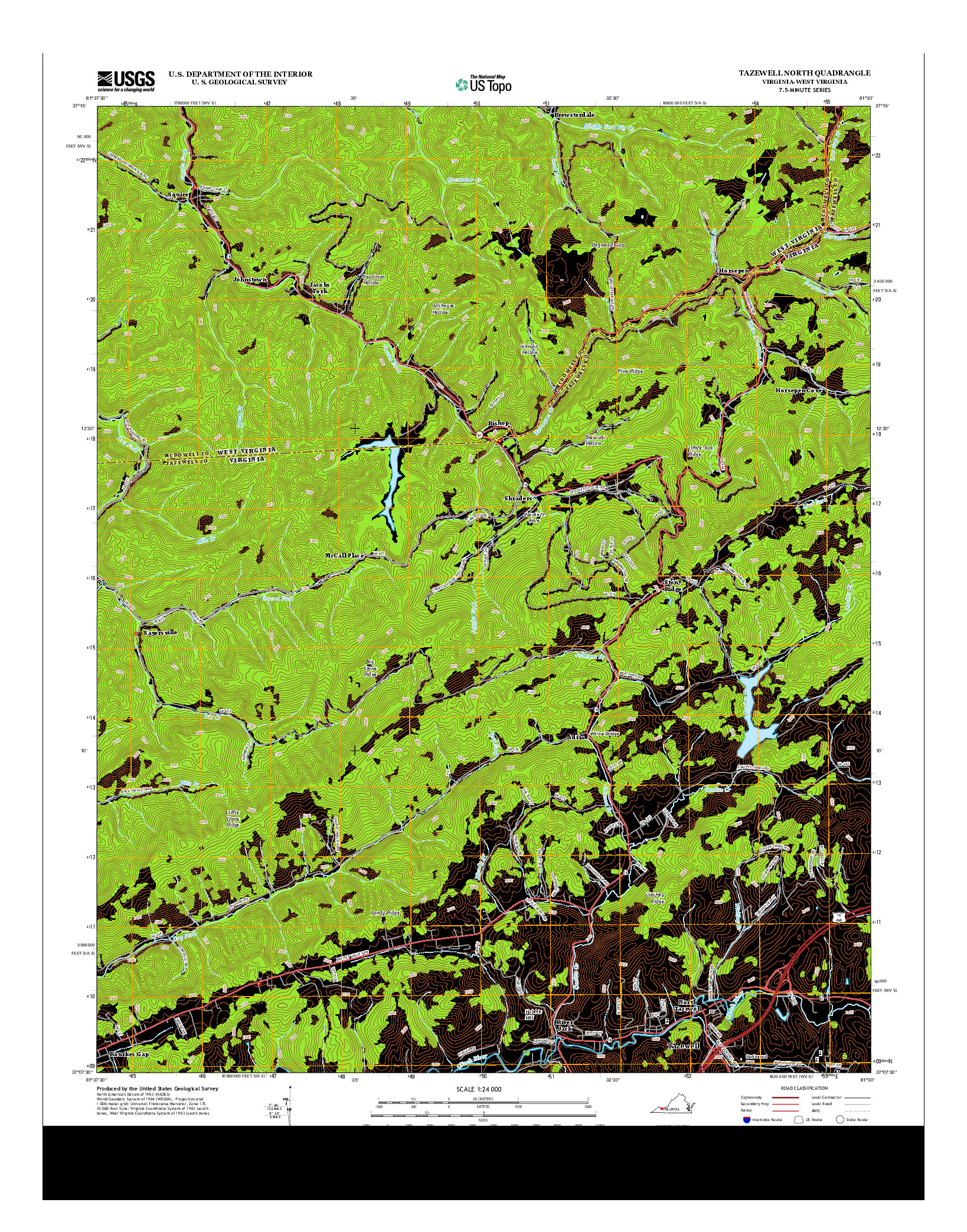 USGS US TOPO 7.5-MINUTE MAP FOR TAZEWELL NORTH, VA-WV 2013