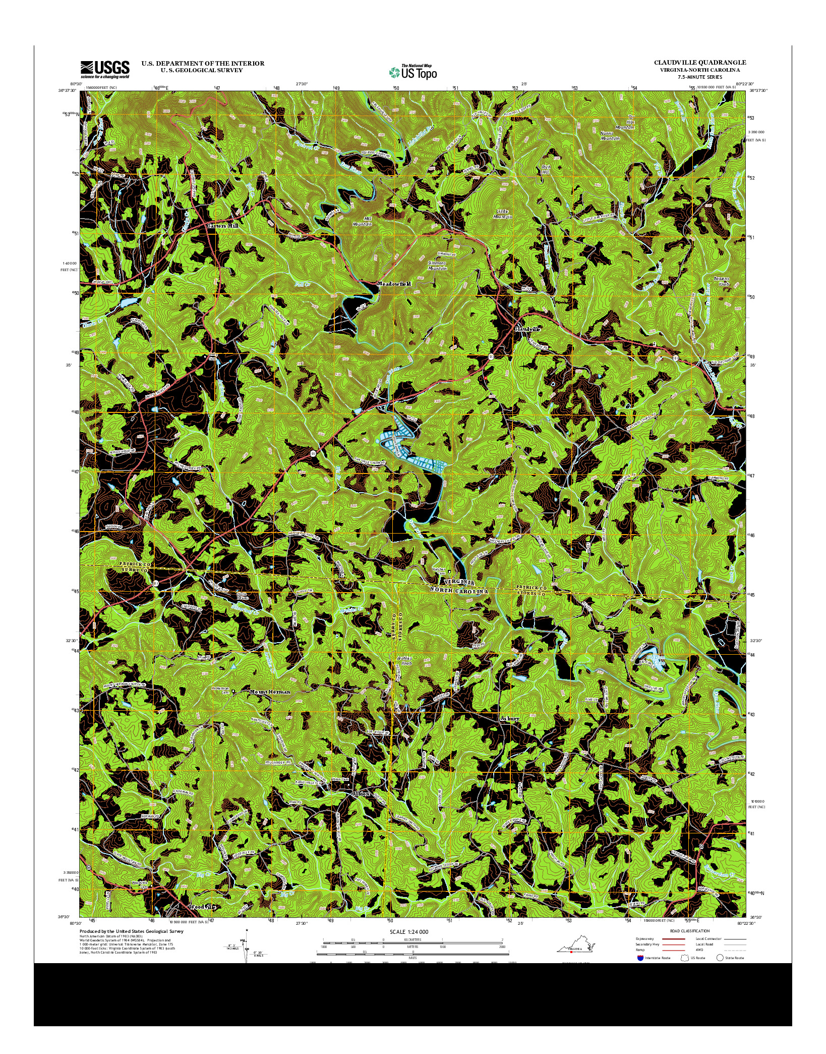 USGS US TOPO 7.5-MINUTE MAP FOR CLAUDVILLE, VA-NC 2013