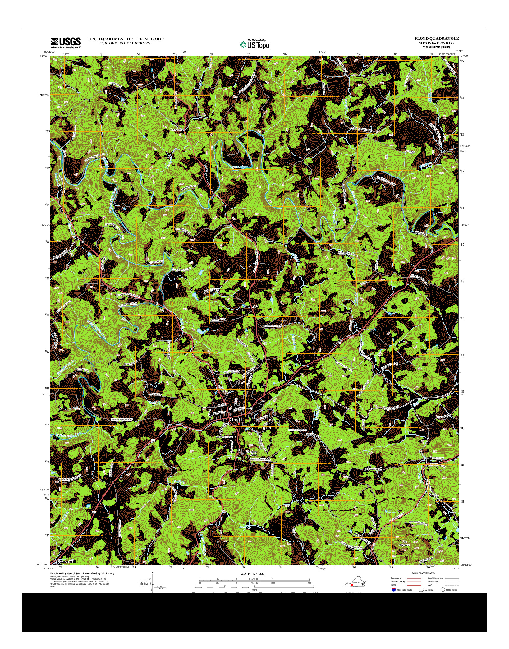 USGS US TOPO 7.5-MINUTE MAP FOR FLOYD, VA 2013