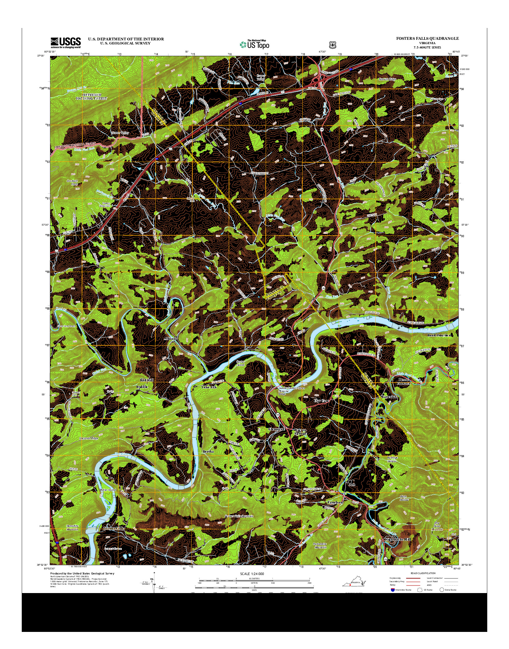 USGS US TOPO 7.5-MINUTE MAP FOR FOSTERS FALLS, VA 2013
