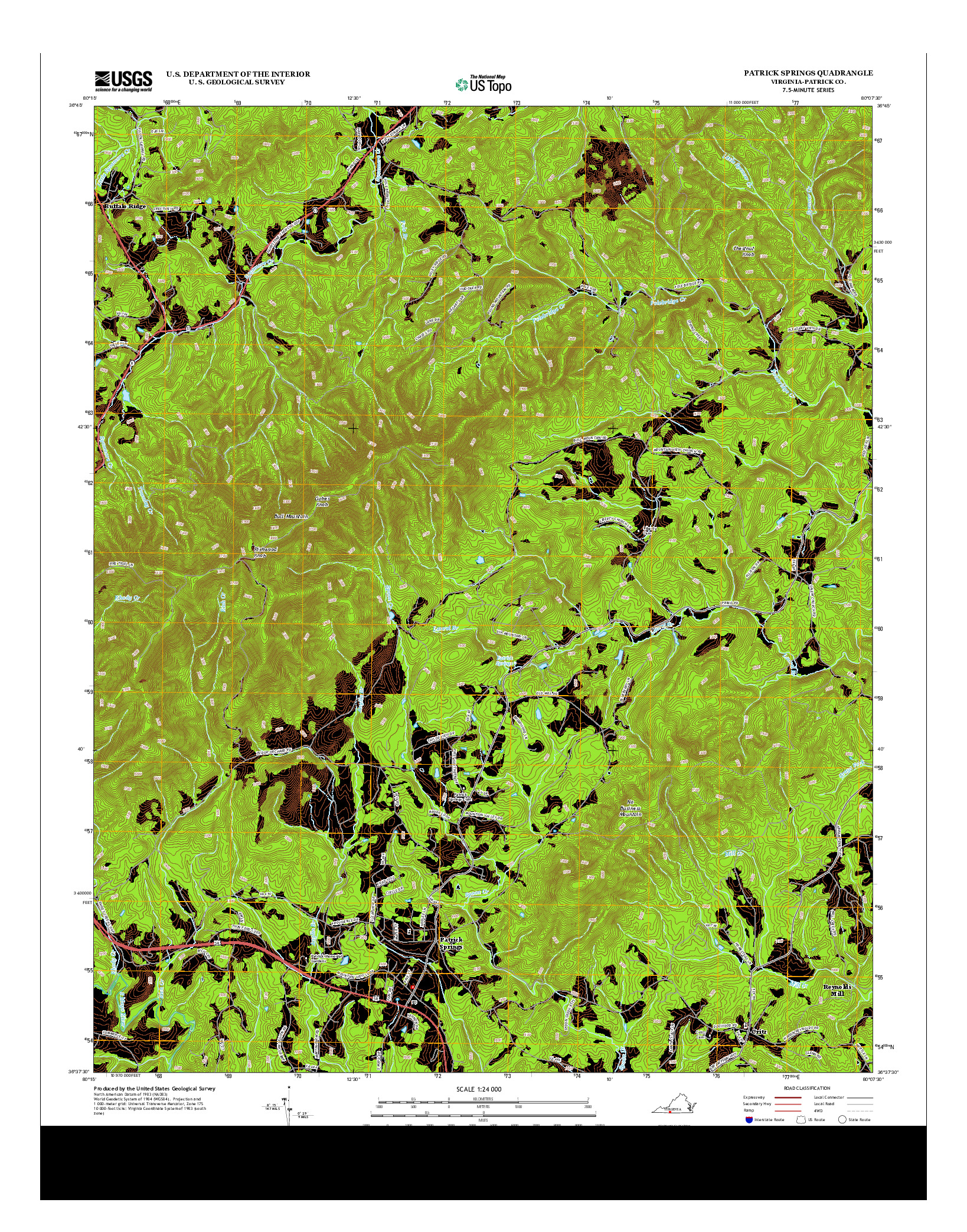 USGS US TOPO 7.5-MINUTE MAP FOR PATRICK SPRINGS, VA 2013