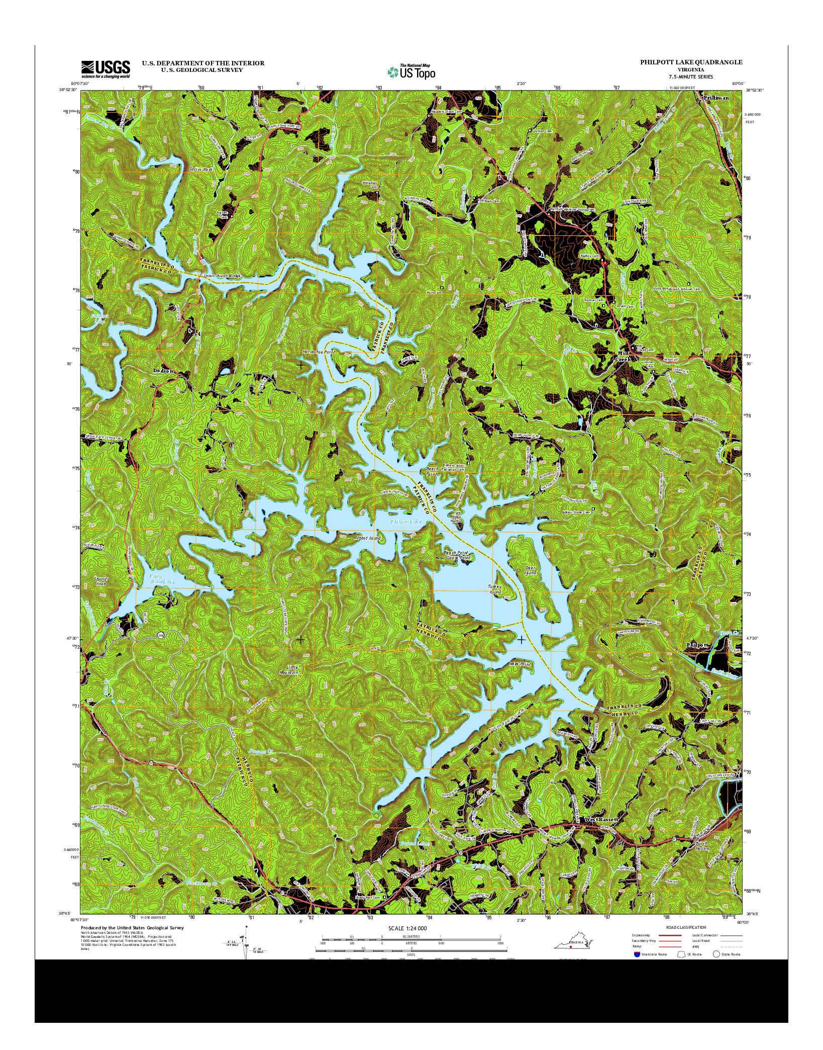 USGS US TOPO 7.5-MINUTE MAP FOR PHILPOTT LAKE, VA 2013