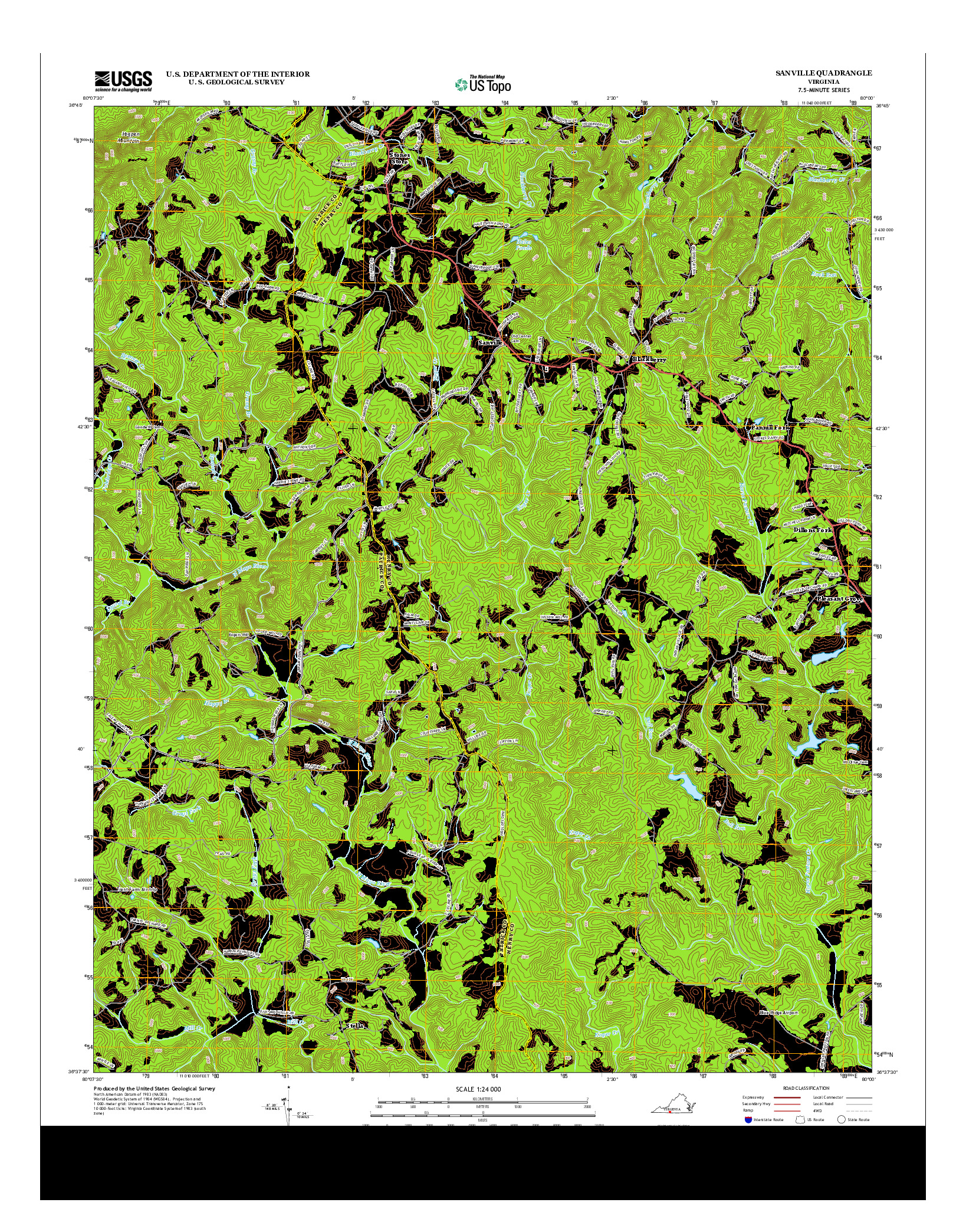 USGS US TOPO 7.5-MINUTE MAP FOR SANVILLE, VA 2013