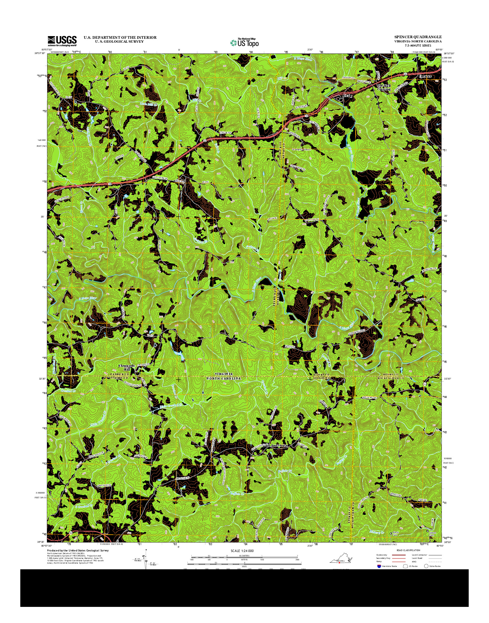 USGS US TOPO 7.5-MINUTE MAP FOR SPENCER, VA-NC 2013