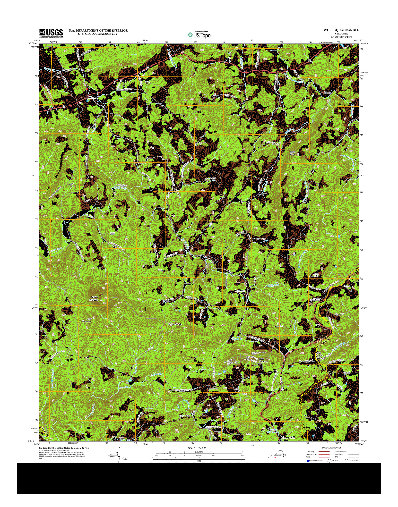 USGS US TOPO 7.5-MINUTE MAP FOR WILLIS, VA 2013