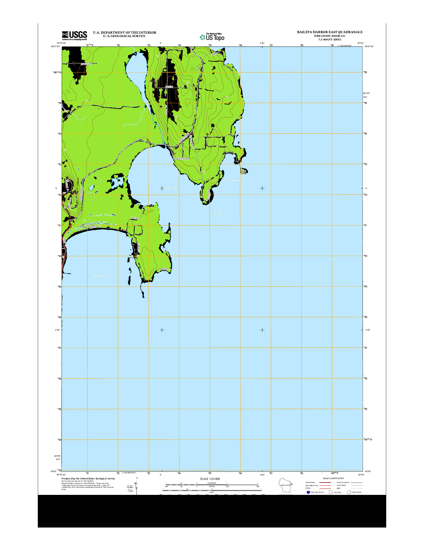 USGS US TOPO 7.5-MINUTE MAP FOR BAILEYS HARBOR EAST, WI 2013