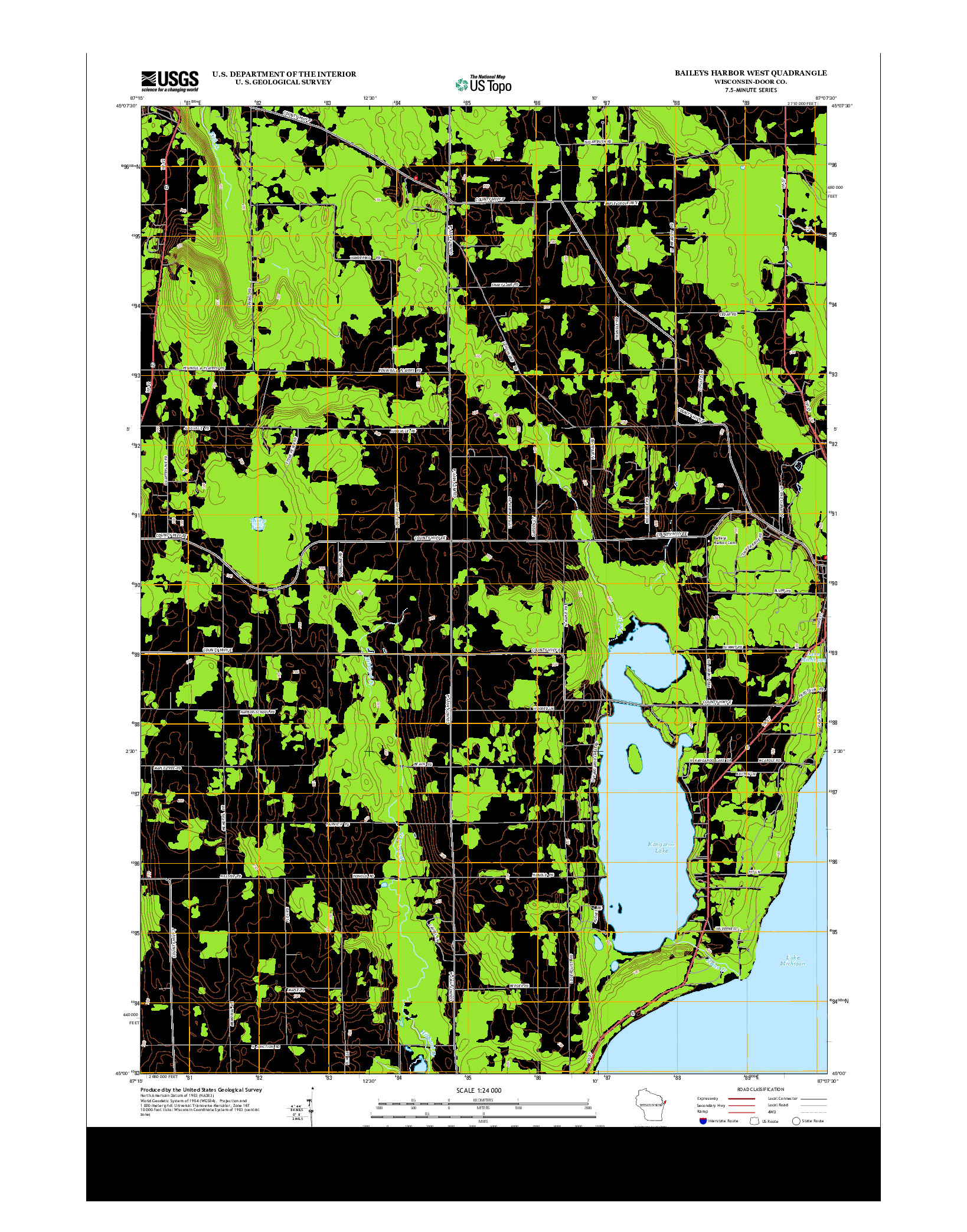 USGS US TOPO 7.5-MINUTE MAP FOR BAILEYS HARBOR WEST, WI 2013