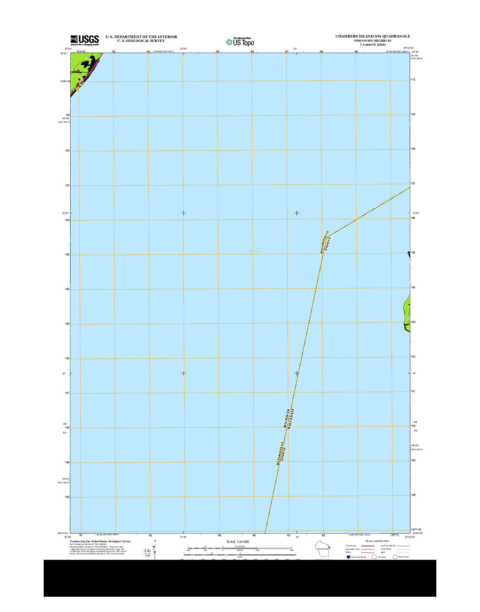 USGS US TOPO 7.5-MINUTE MAP FOR CHAMBERS ISLAND NW, WI-MI 2013