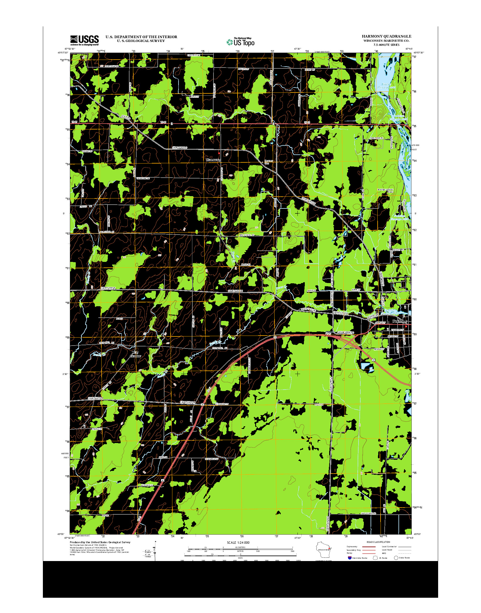 USGS US TOPO 7.5-MINUTE MAP FOR HARMONY, WI 2013