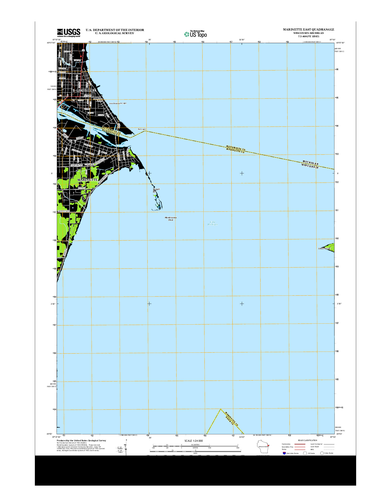 USGS US TOPO 7.5-MINUTE MAP FOR MARINETTE EAST, WI-MI 2013