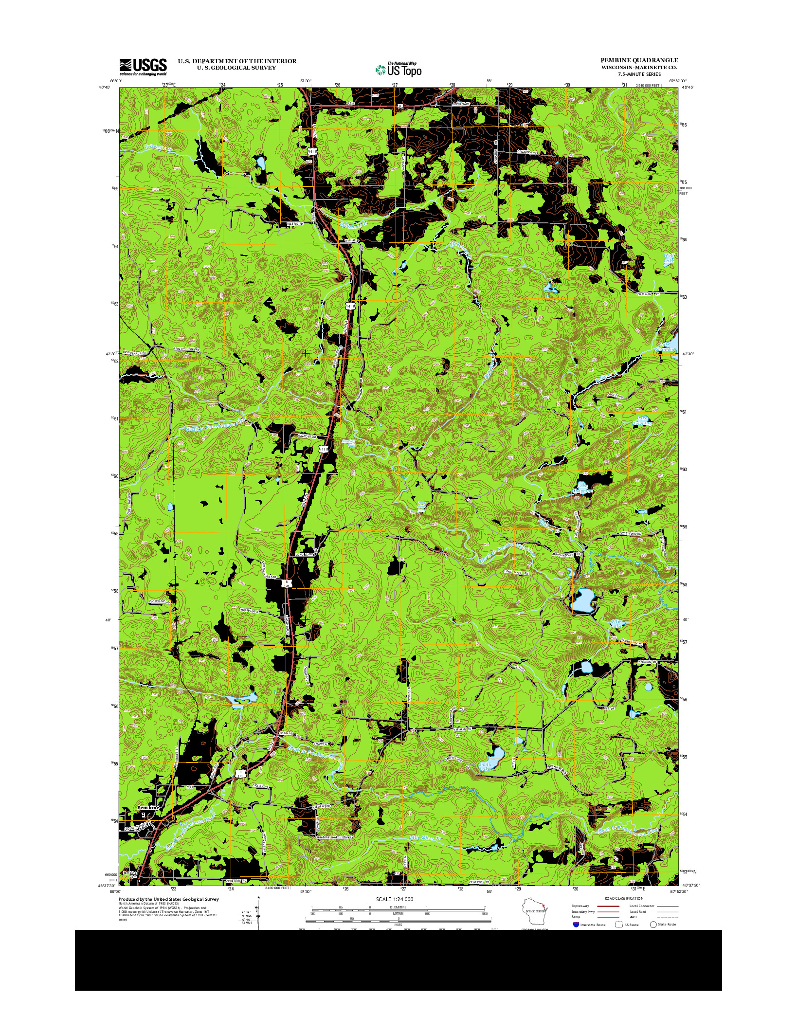 USGS US TOPO 7.5-MINUTE MAP FOR PEMBINE, WI 2013