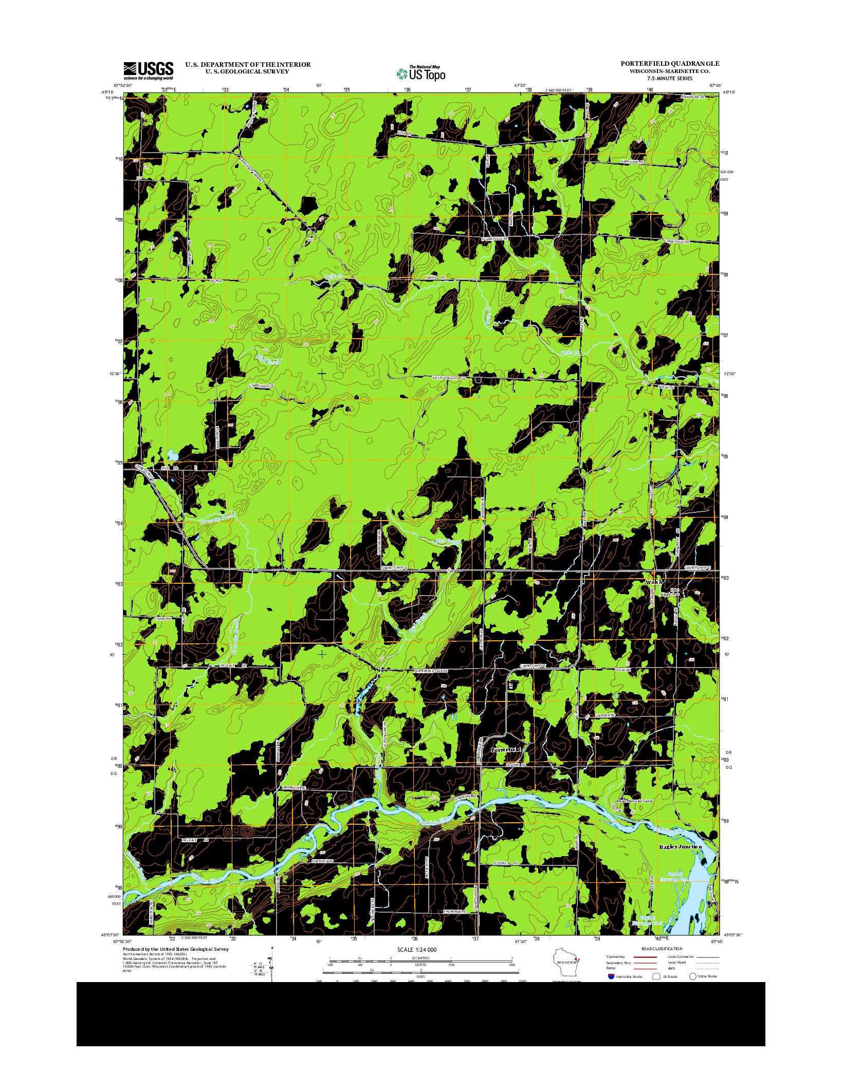 USGS US TOPO 7.5-MINUTE MAP FOR PORTERFIELD, WI 2013