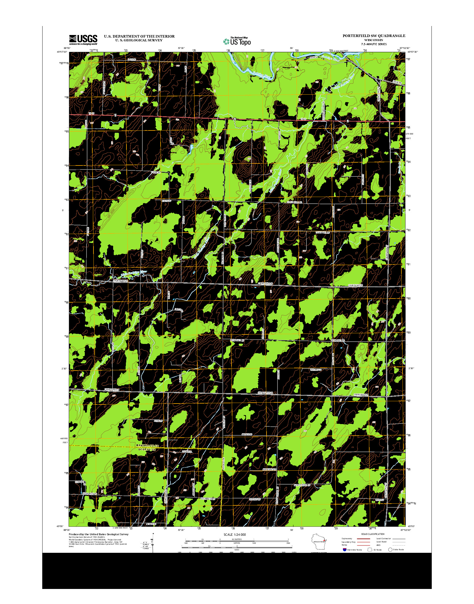 USGS US TOPO 7.5-MINUTE MAP FOR PORTERFIELD SW, WI 2013