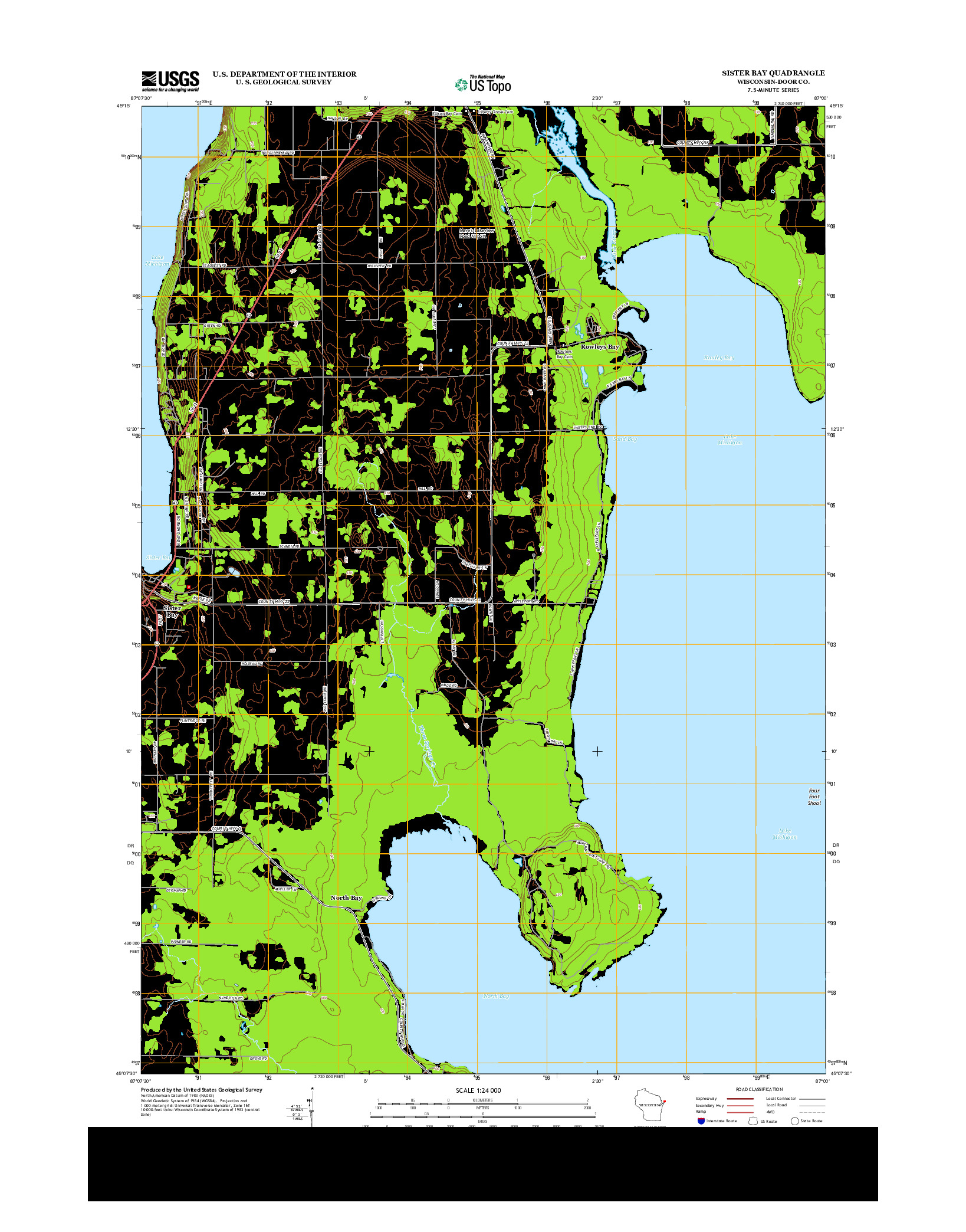 USGS US TOPO 7.5-MINUTE MAP FOR SISTER BAY, WI 2013