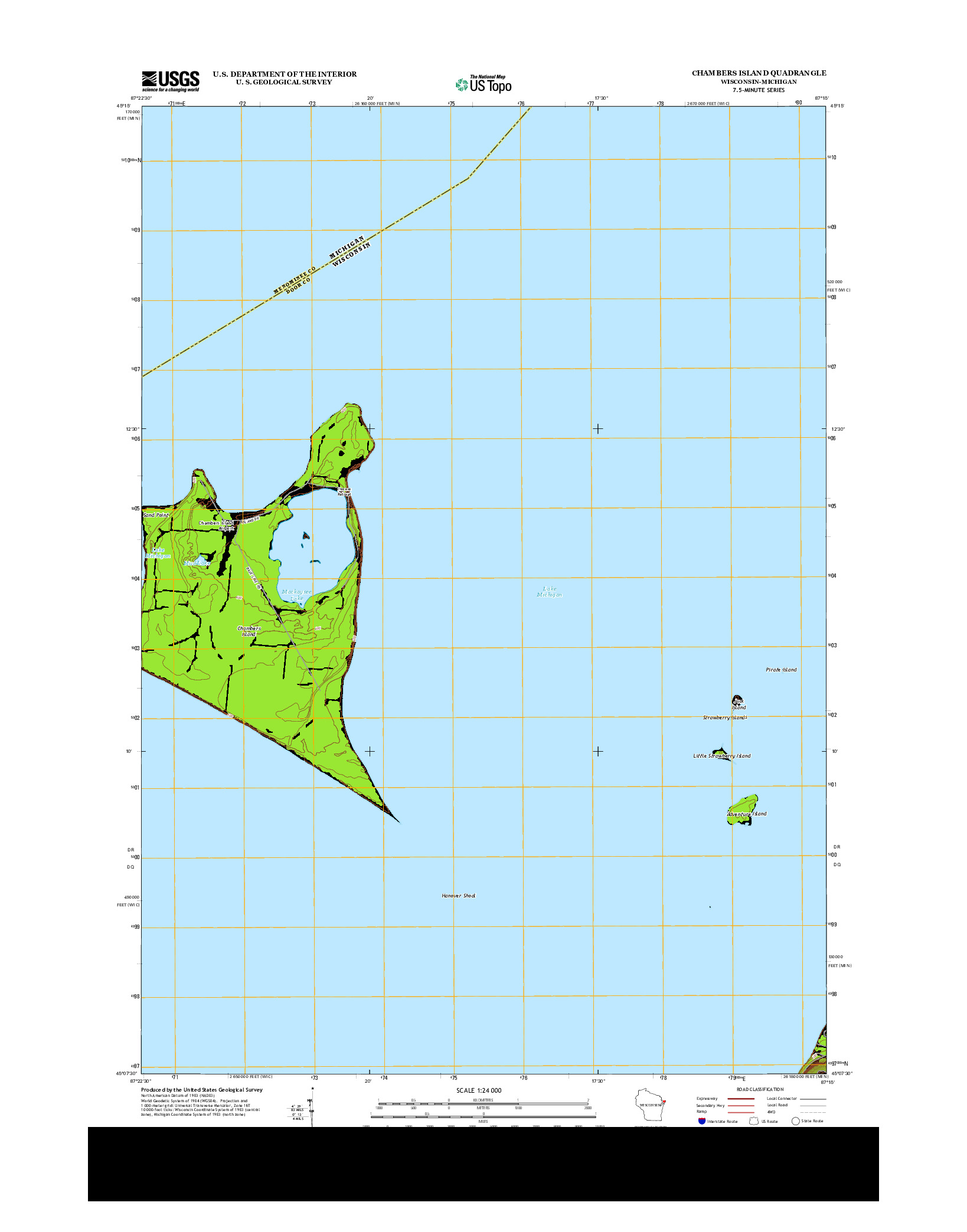 USGS US TOPO 7.5-MINUTE MAP FOR CHAMBERS ISLAND, WI-MI 2013