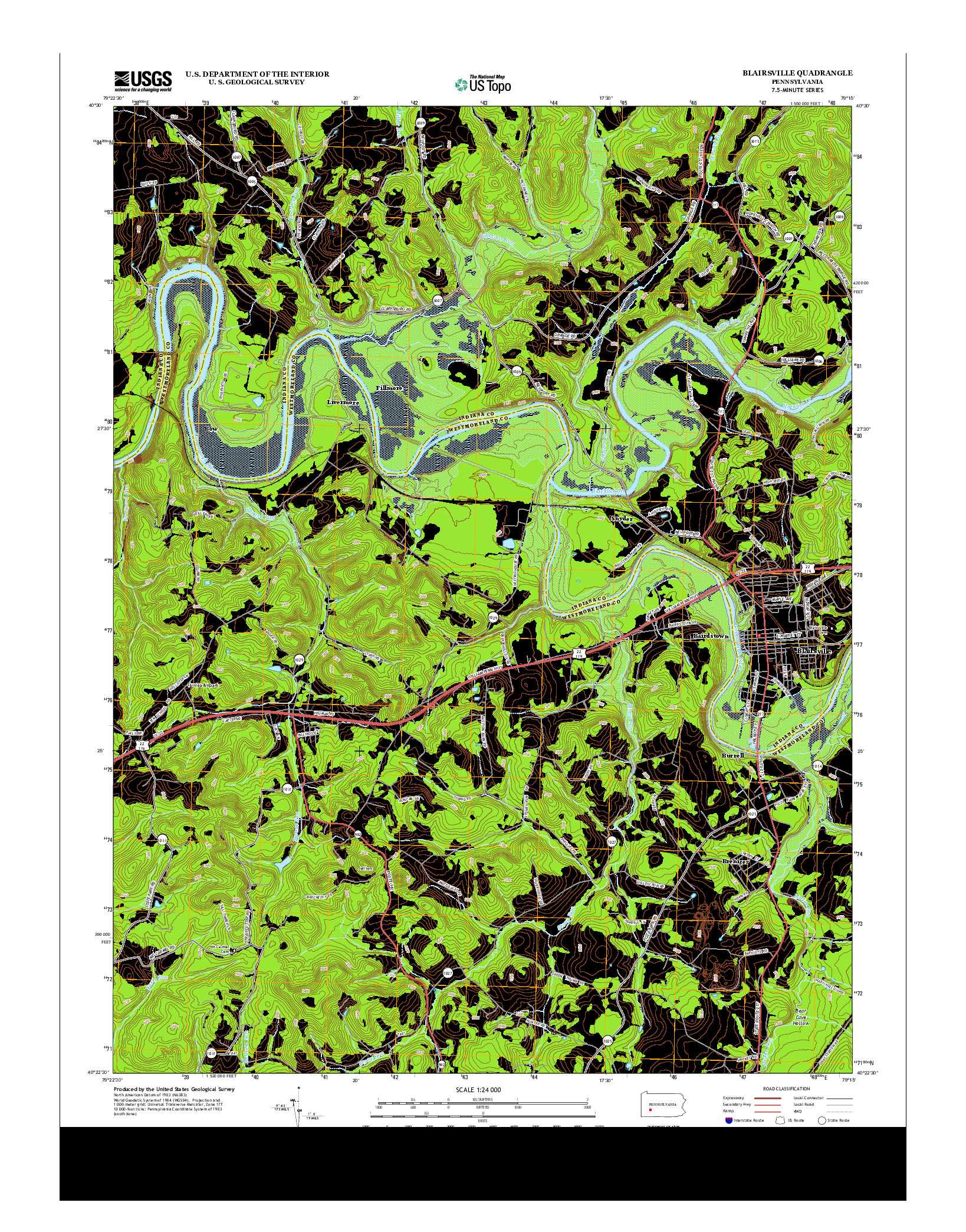 USGS US TOPO 7.5-MINUTE MAP FOR BLAIRSVILLE, PA 2013