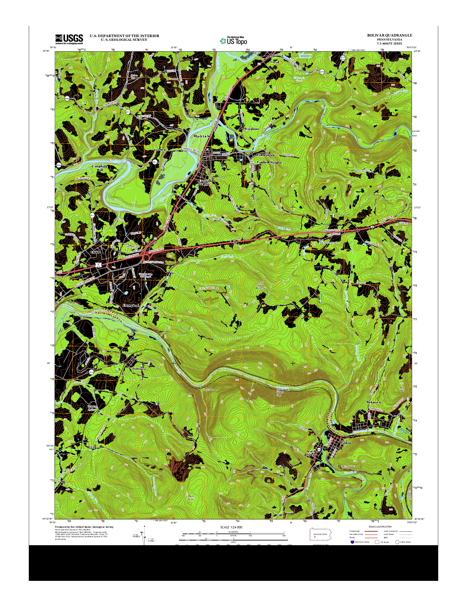 USGS US TOPO 7.5-MINUTE MAP FOR BOLIVAR, PA 2013