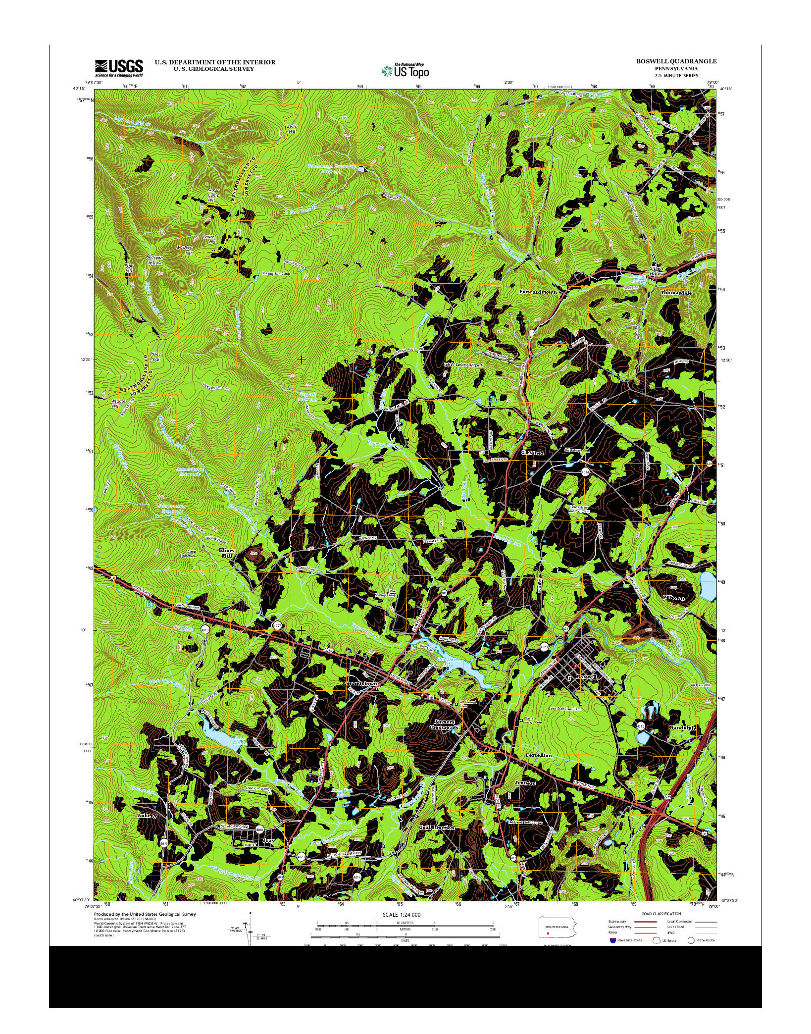 USGS US TOPO 7.5-MINUTE MAP FOR BOSWELL, PA 2013
