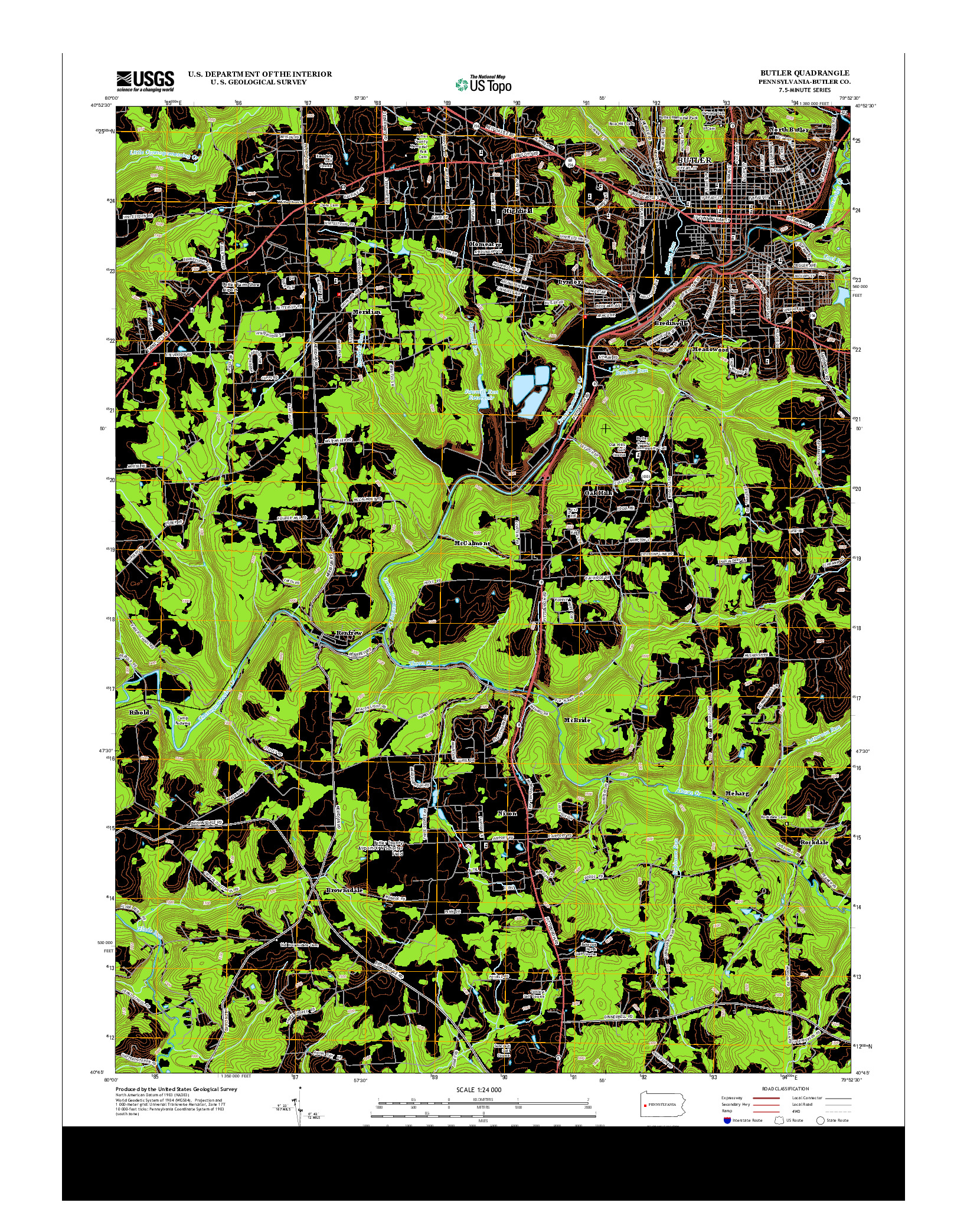 USGS US TOPO 7.5-MINUTE MAP FOR BUTLER, PA 2013