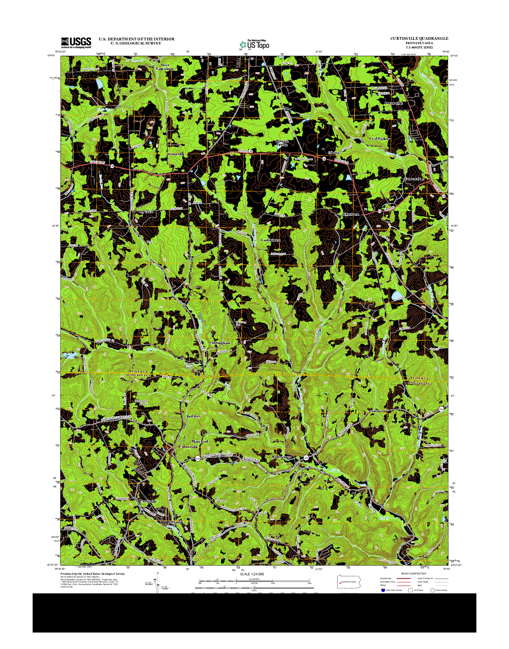 USGS US TOPO 7.5-MINUTE MAP FOR CURTISVILLE, PA 2013