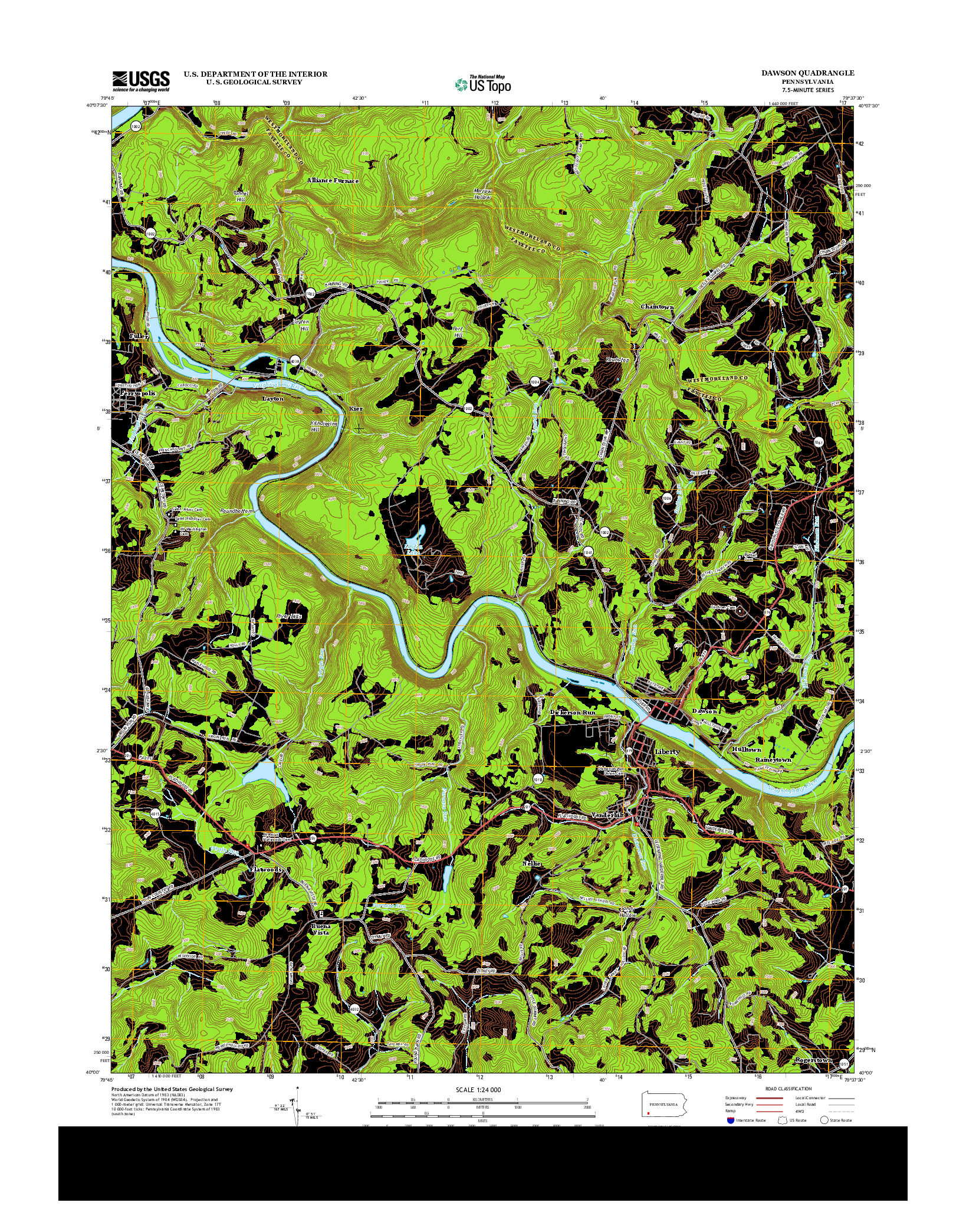 USGS US TOPO 7.5-MINUTE MAP FOR DAWSON, PA 2013