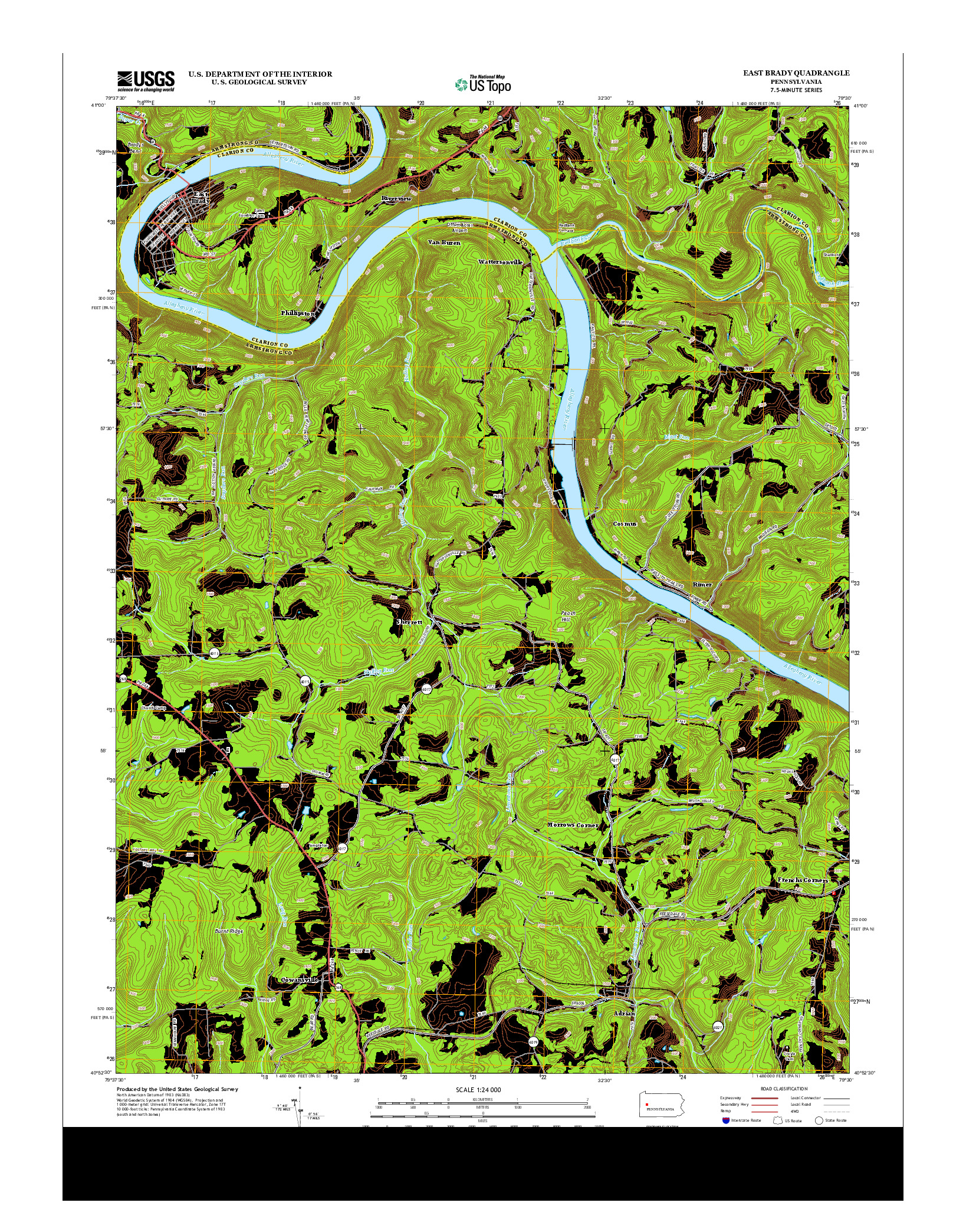 USGS US TOPO 7.5-MINUTE MAP FOR EAST BRADY, PA 2013
