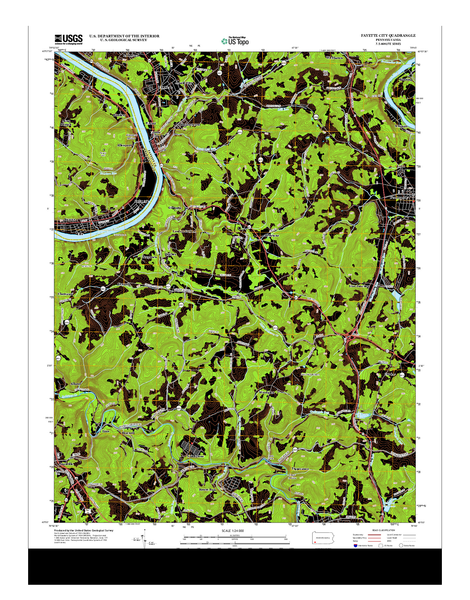 USGS US TOPO 7.5-MINUTE MAP FOR FAYETTE CITY, PA 2013