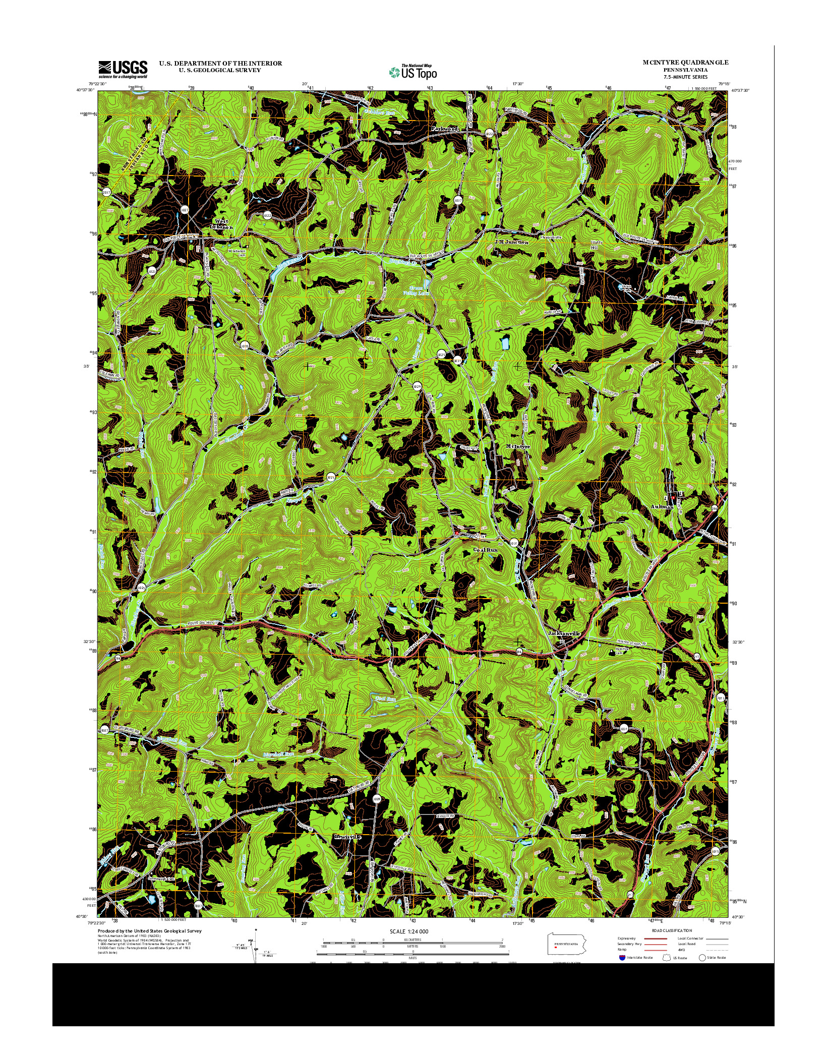 USGS US TOPO 7.5-MINUTE MAP FOR MCINTYRE, PA 2013