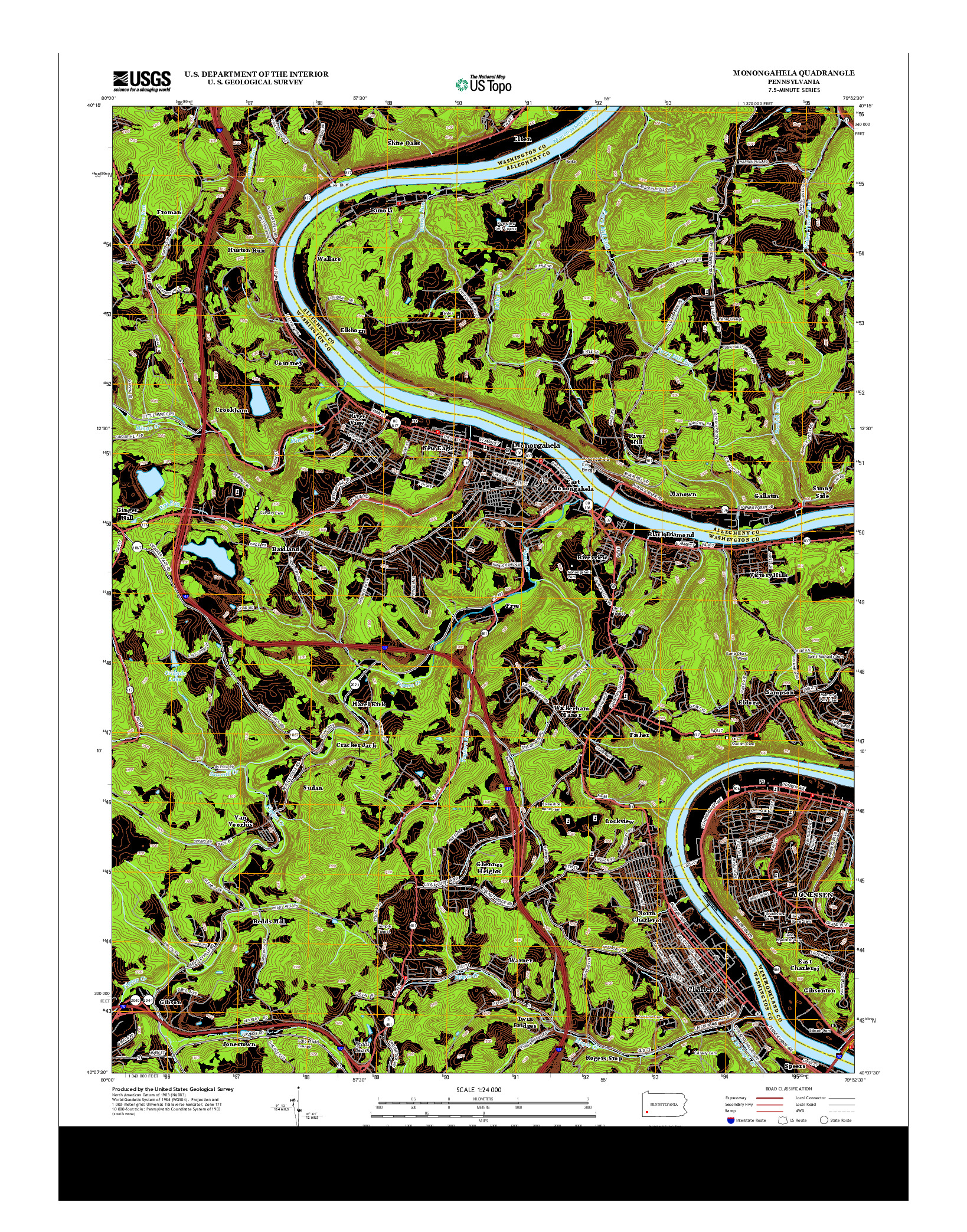 USGS US TOPO 7.5-MINUTE MAP FOR MONONGAHELA, PA 2013