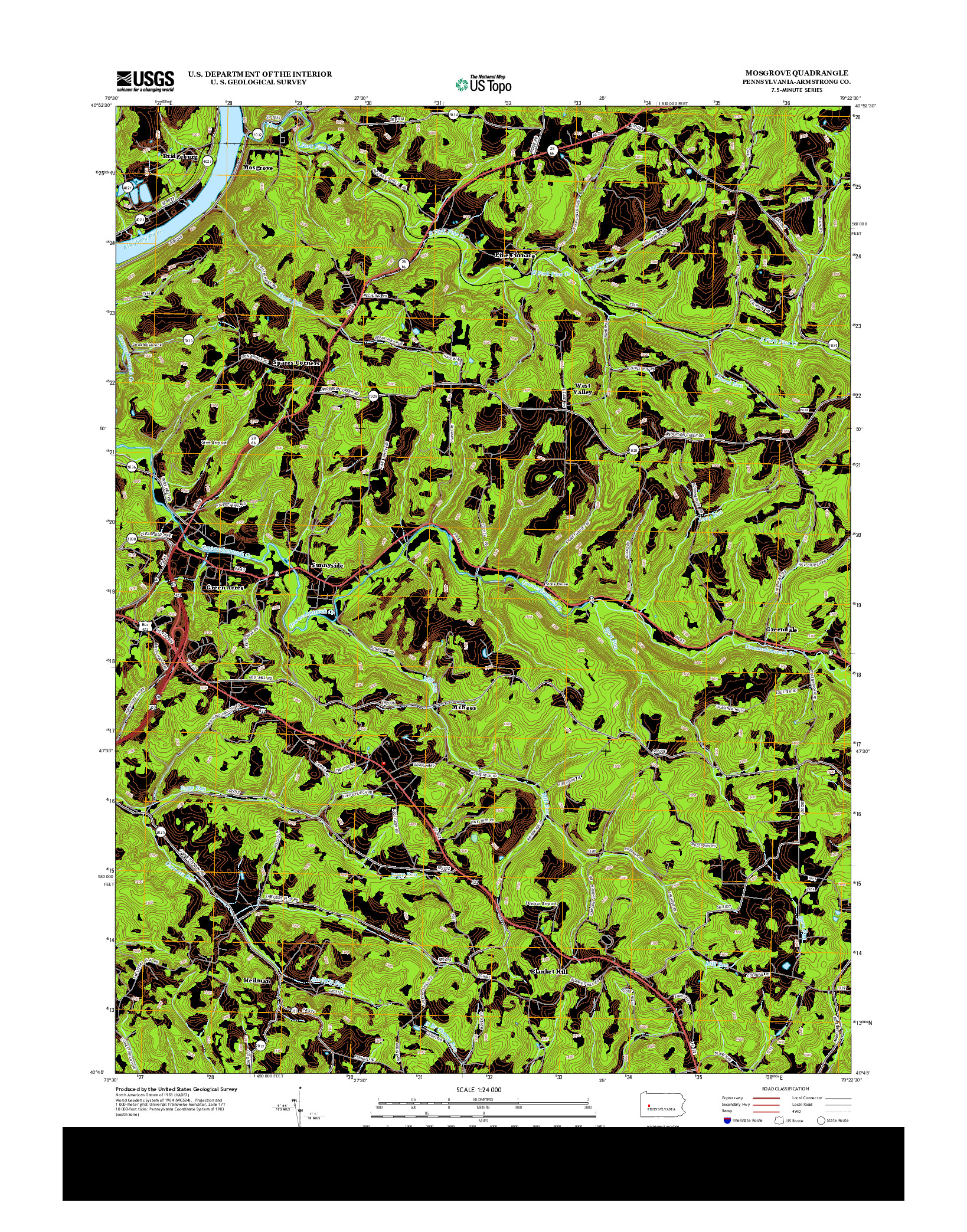 USGS US TOPO 7.5-MINUTE MAP FOR MOSGROVE, PA 2013