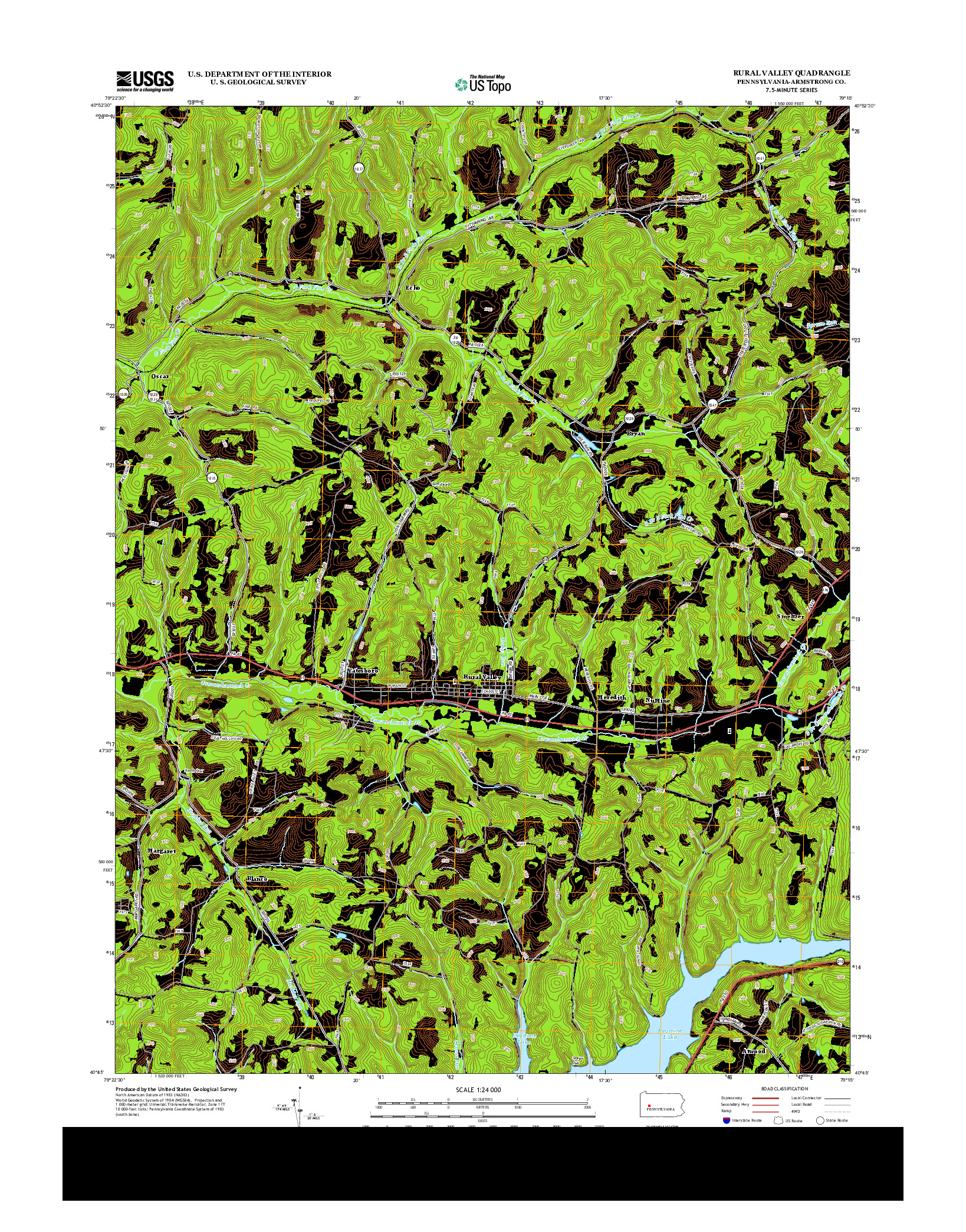 USGS US TOPO 7.5-MINUTE MAP FOR RURAL VALLEY, PA 2013