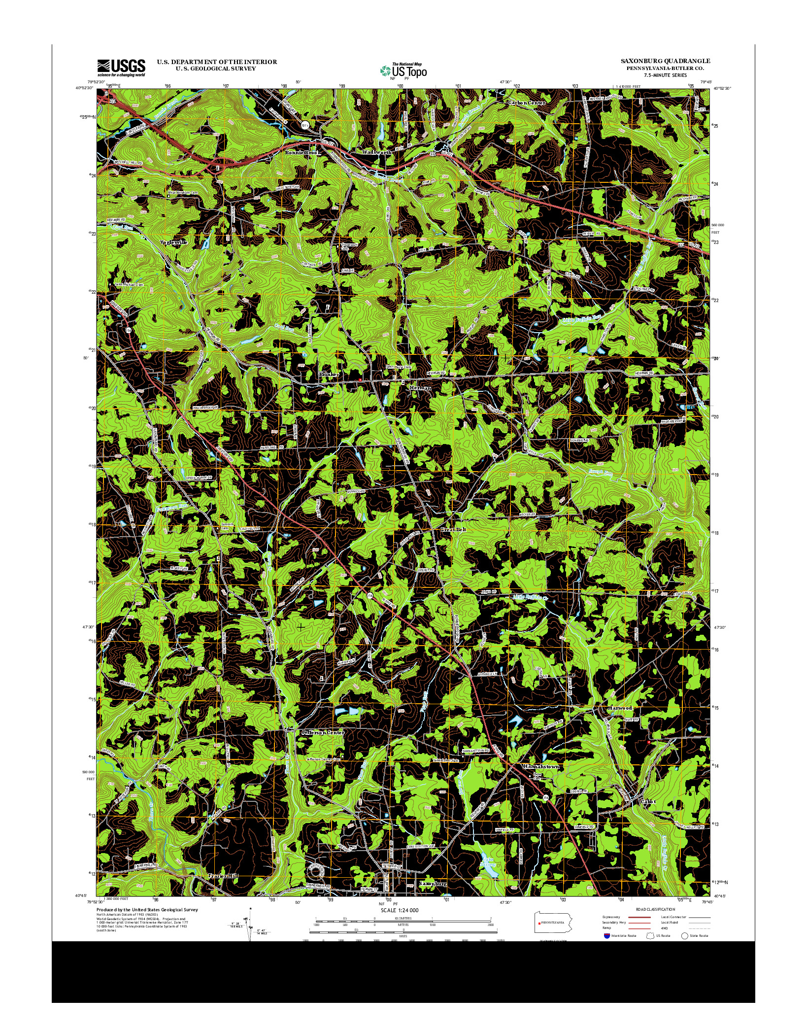 USGS US TOPO 7.5-MINUTE MAP FOR SAXONBURG, PA 2013