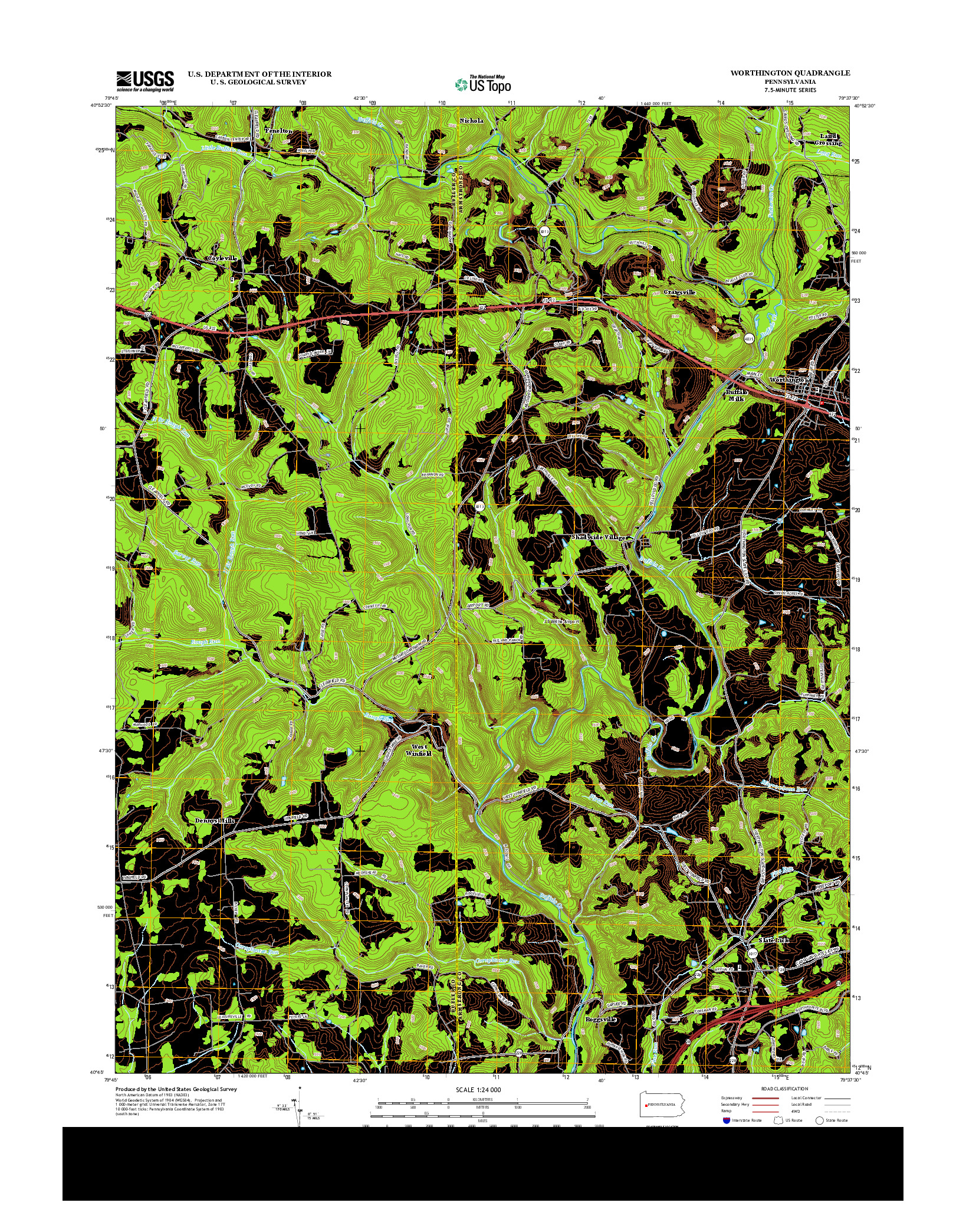 USGS US TOPO 7.5-MINUTE MAP FOR WORTHINGTON, PA 2013