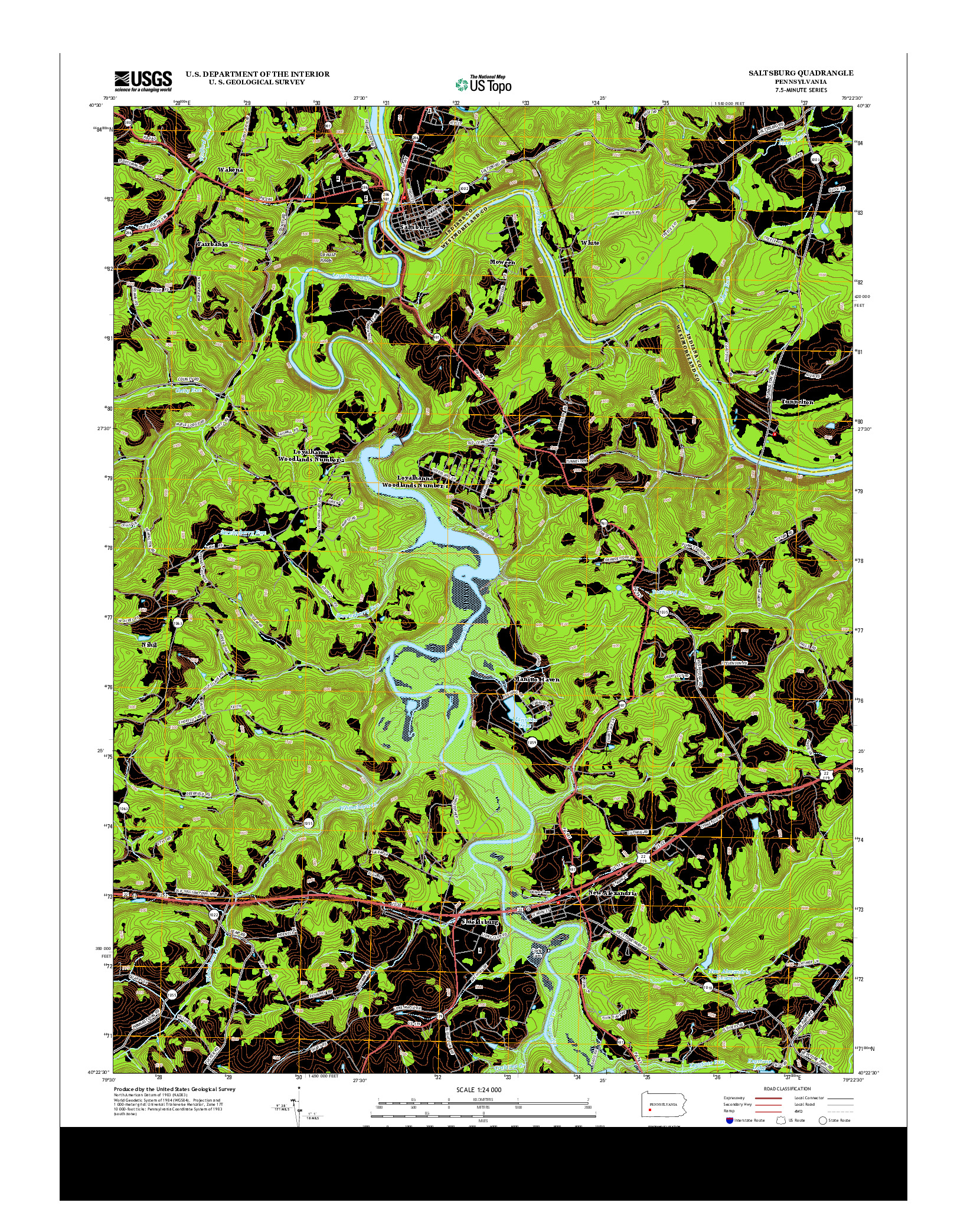 USGS US TOPO 7.5-MINUTE MAP FOR SALTSBURG, PA 2013