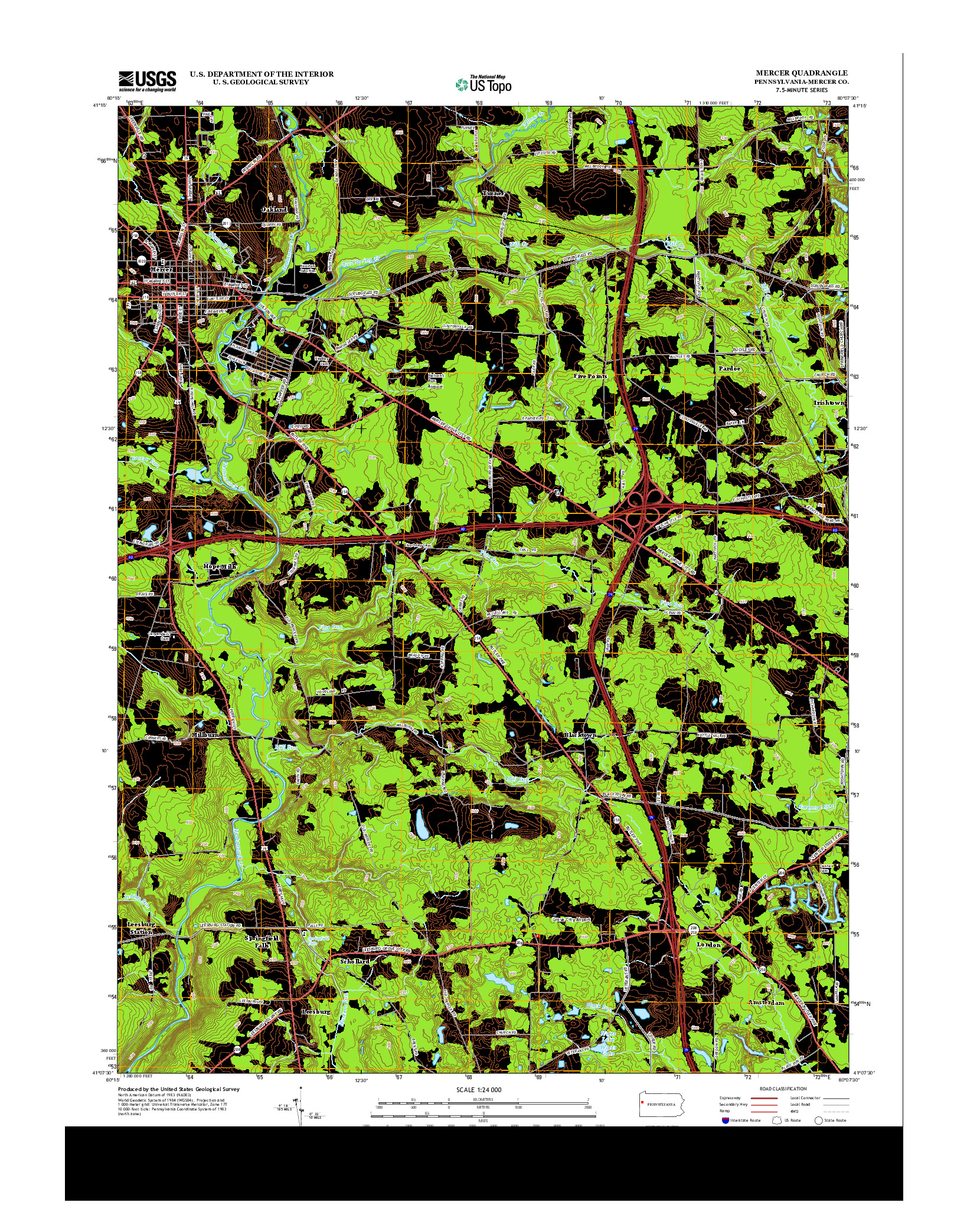USGS US TOPO 7.5-MINUTE MAP FOR MERCER, PA 2013