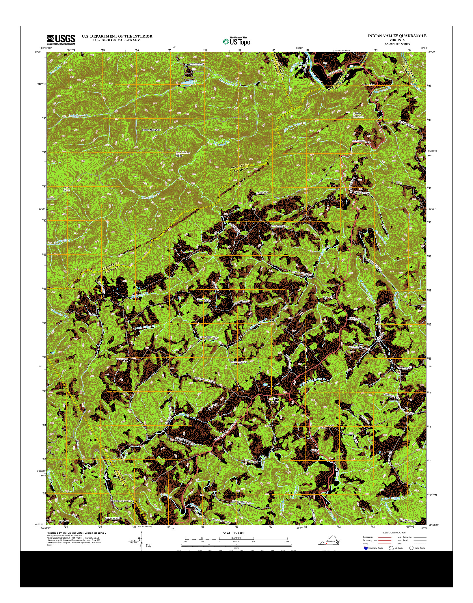 USGS US TOPO 7.5-MINUTE MAP FOR INDIAN VALLEY, VA 2013