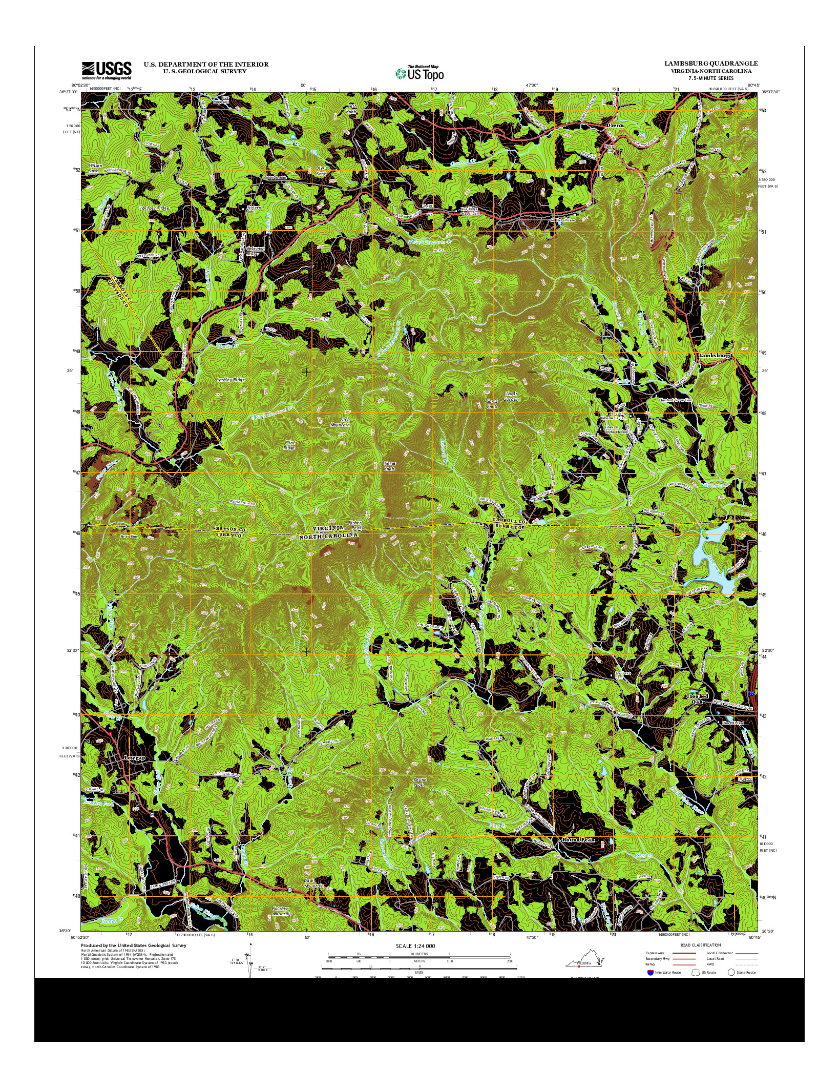 USGS US TOPO 7.5-MINUTE MAP FOR LAMBSBURG, VA-NC 2013