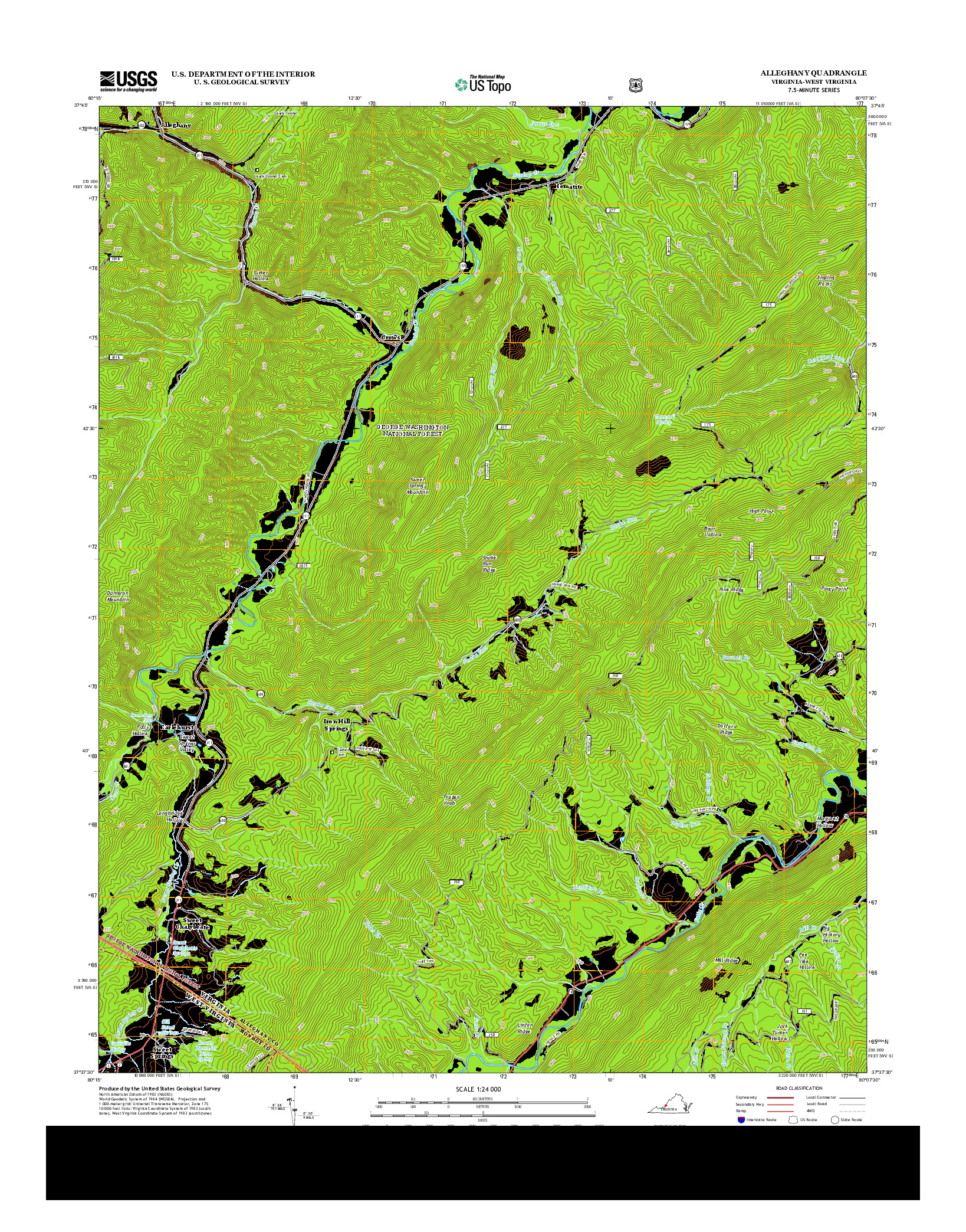 USGS US TOPO 7.5-MINUTE MAP FOR ALLEGHANY, VA-WV 2013