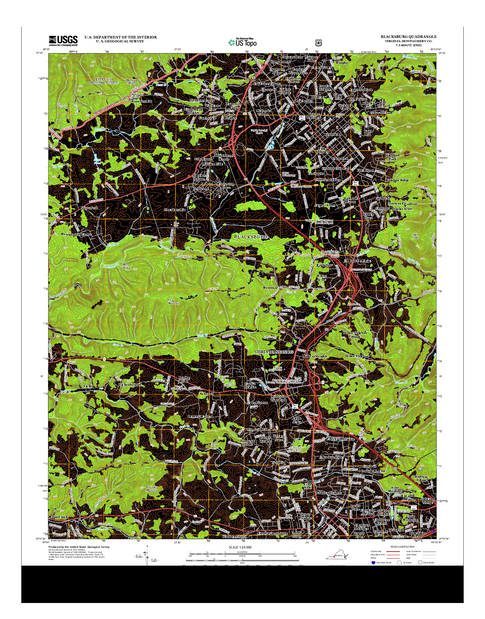 USGS US TOPO 7.5-MINUTE MAP FOR BLACKSBURG, VA 2013