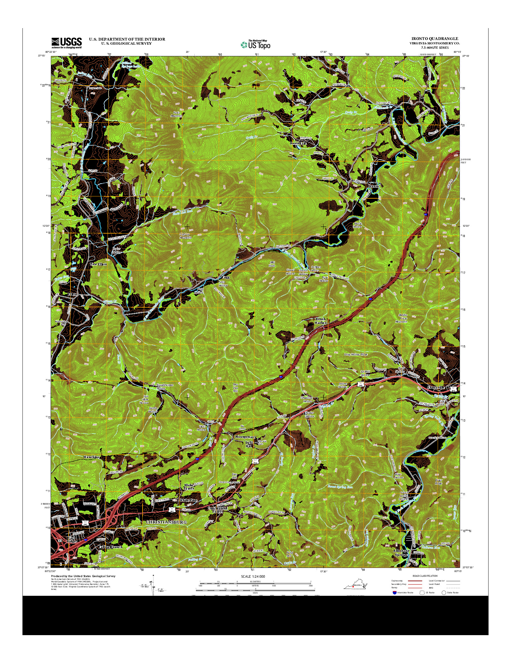 USGS US TOPO 7.5-MINUTE MAP FOR IRONTO, VA 2013
